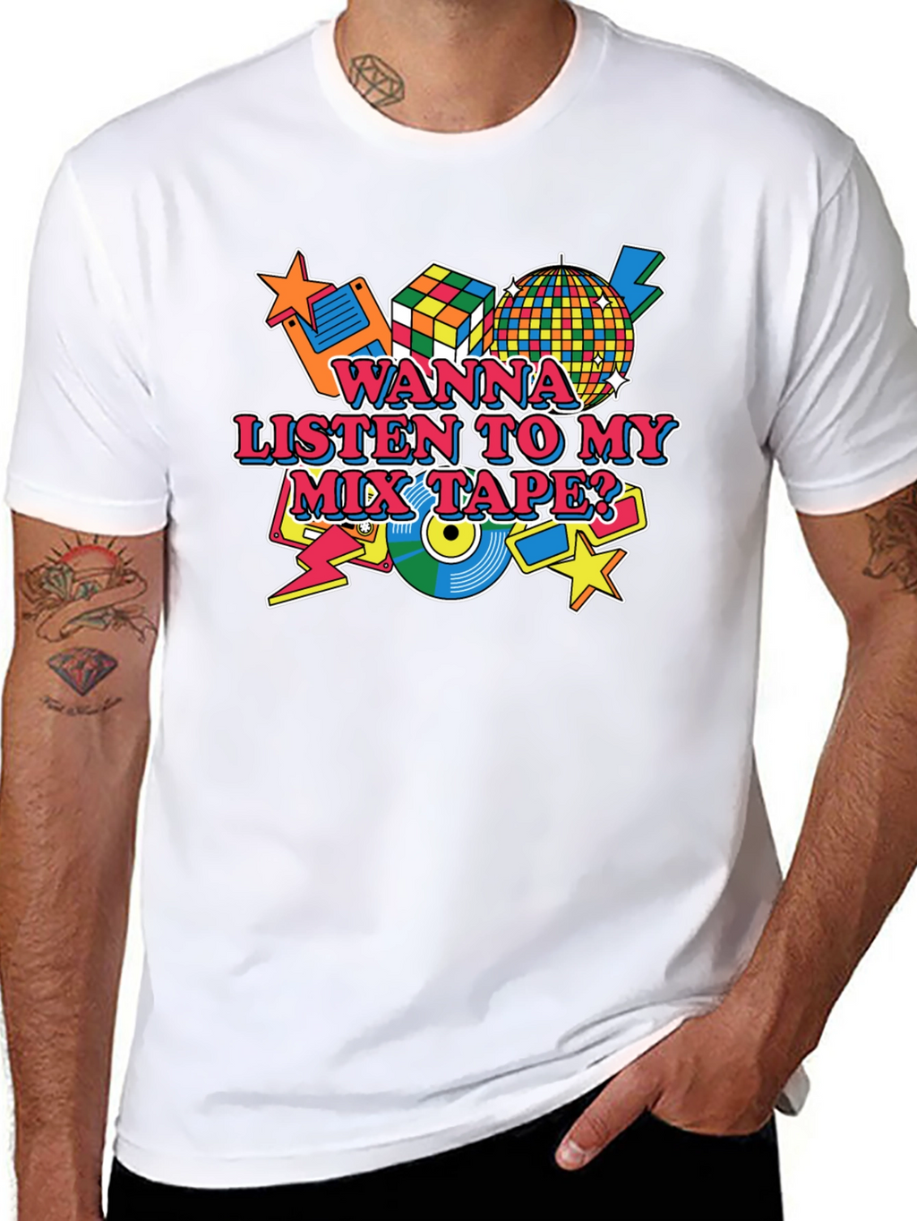 Retro 80s Mix Tape Graphic Tee - Black