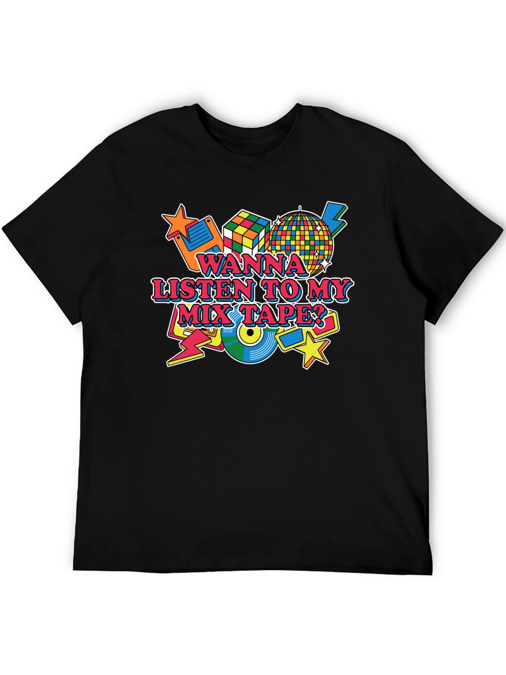Retro 80s Mix Tape Graphic Tee - Black