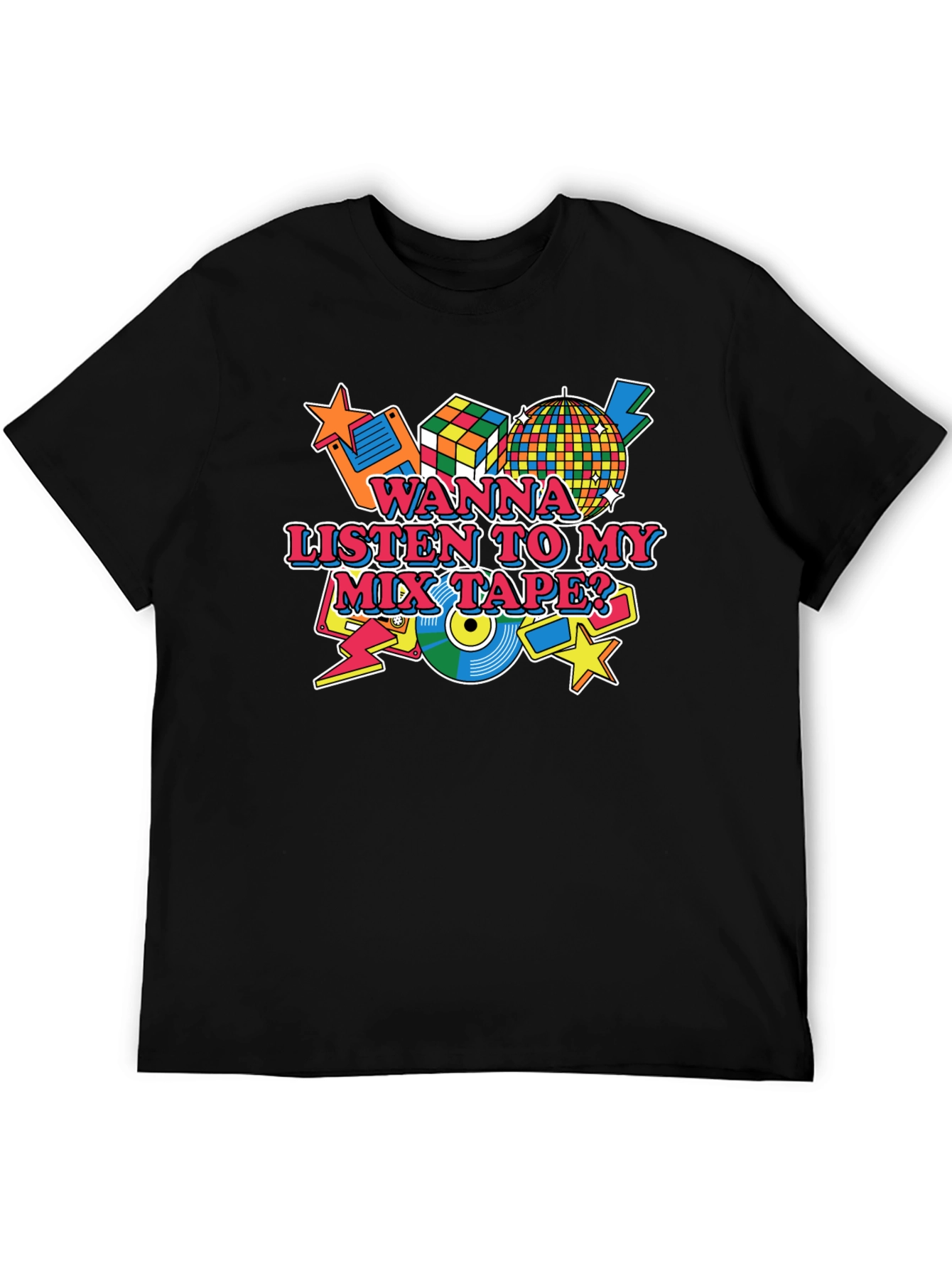 Retro 80s Mix Tape Graphic Tee - Black