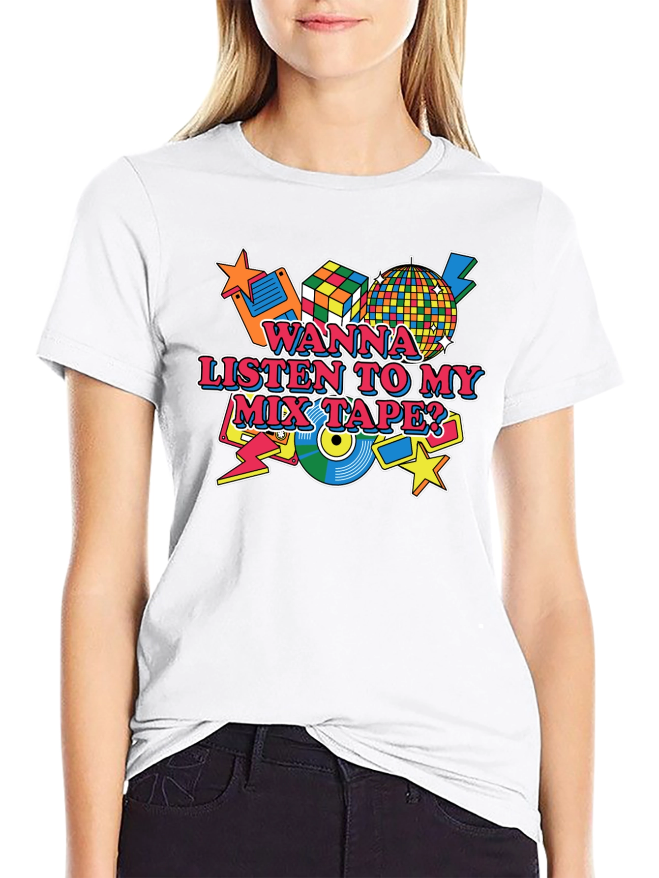 Retro 80s Mix Tape Graphic Tee - Black
