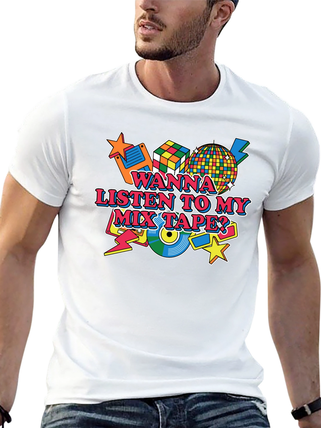 Retro 80s Mix Tape Graphic Tee - Black