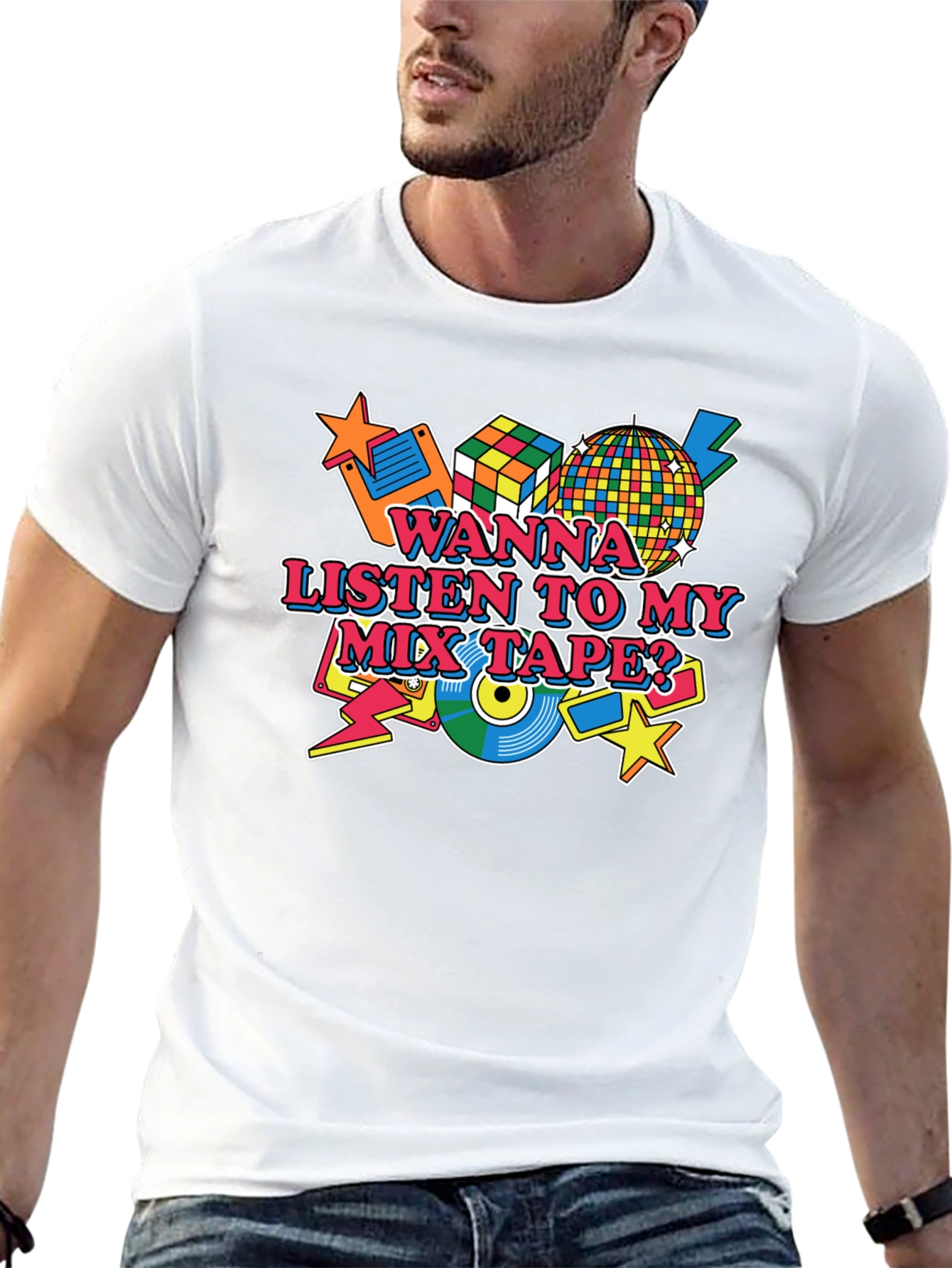 Retro 80s Mix Tape Graphic Tee - Black