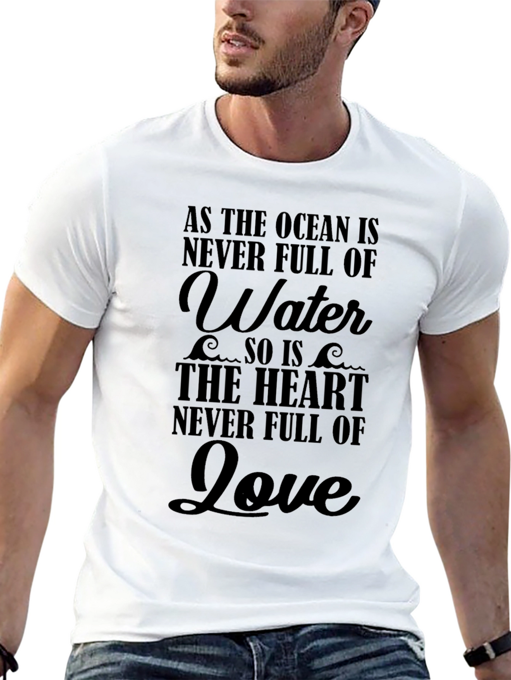 Ocean Heart Love T-Shirt - Black Graphic Tee