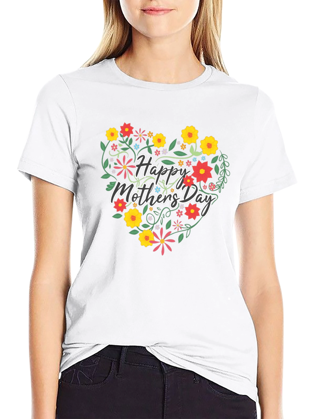 Floral Heart Happy Mothers Day Graphic Tee