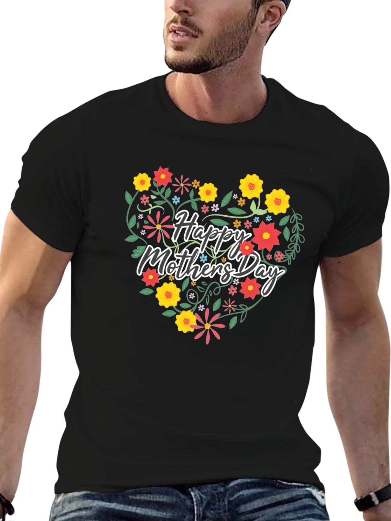 Floral Heart Happy Mothers Day Graphic Tee