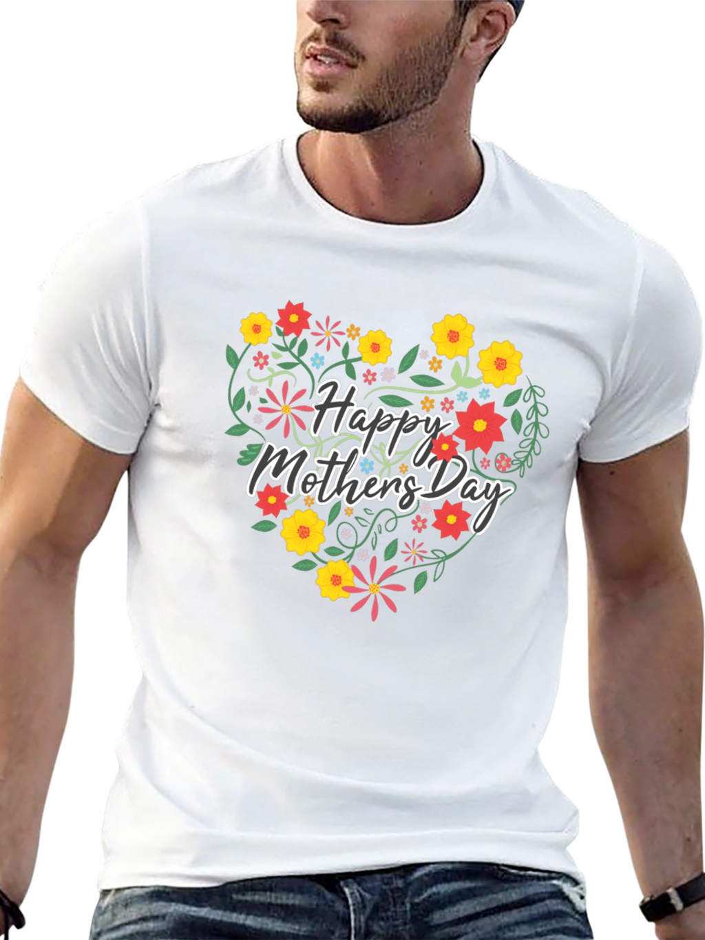 Floral Heart Happy Mothers Day Graphic Tee