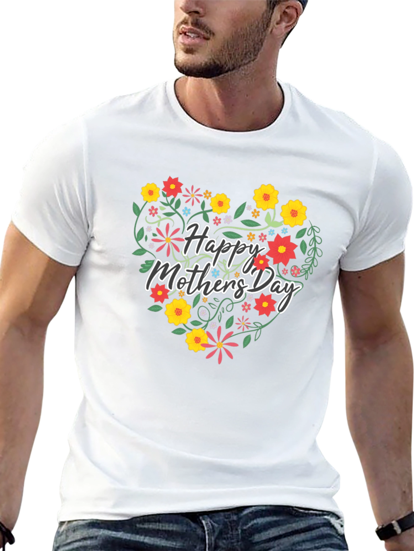 Floral Heart Happy Mothers Day Graphic Tee