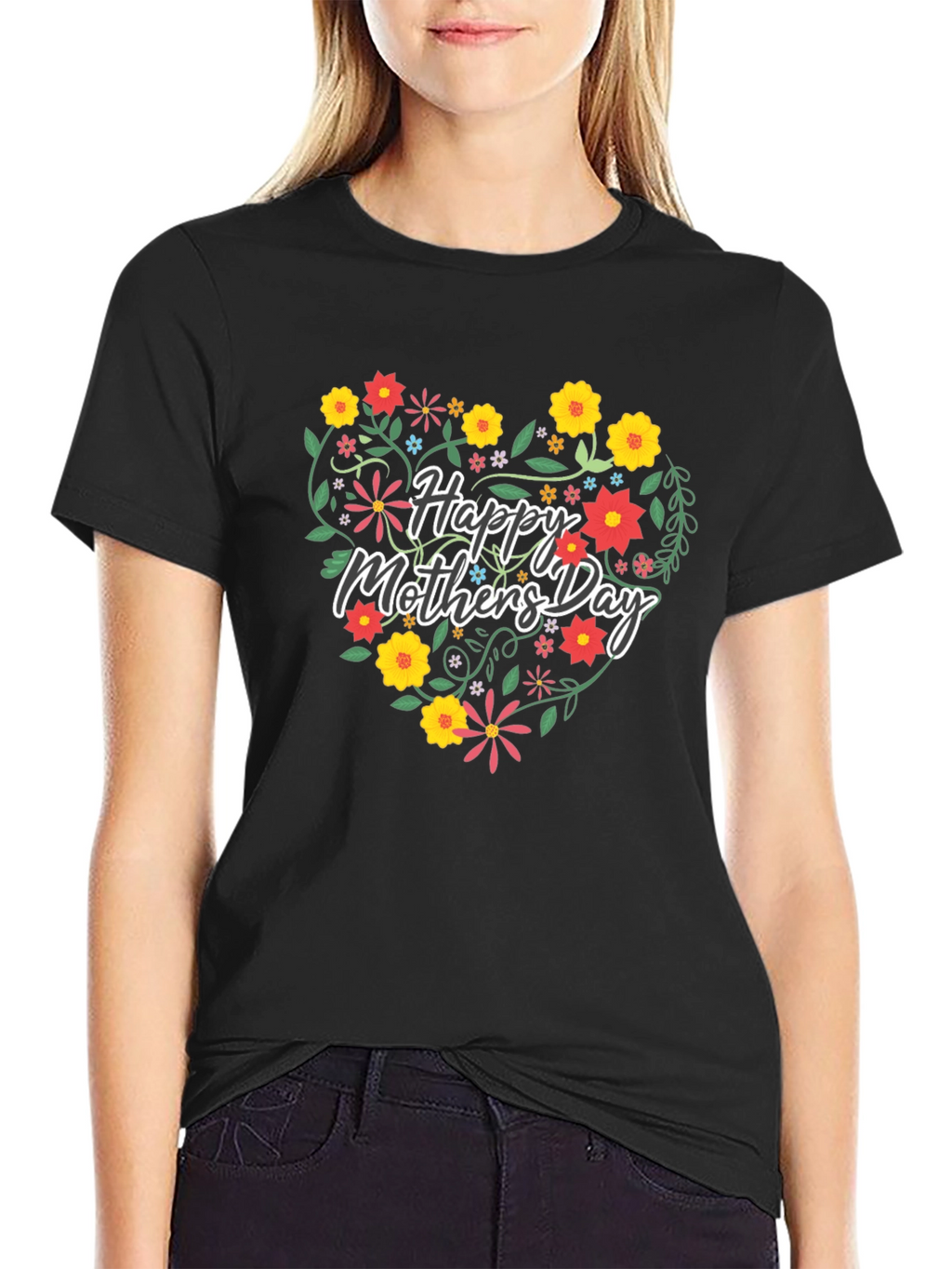Floral Heart Happy Mothers Day Graphic Tee
