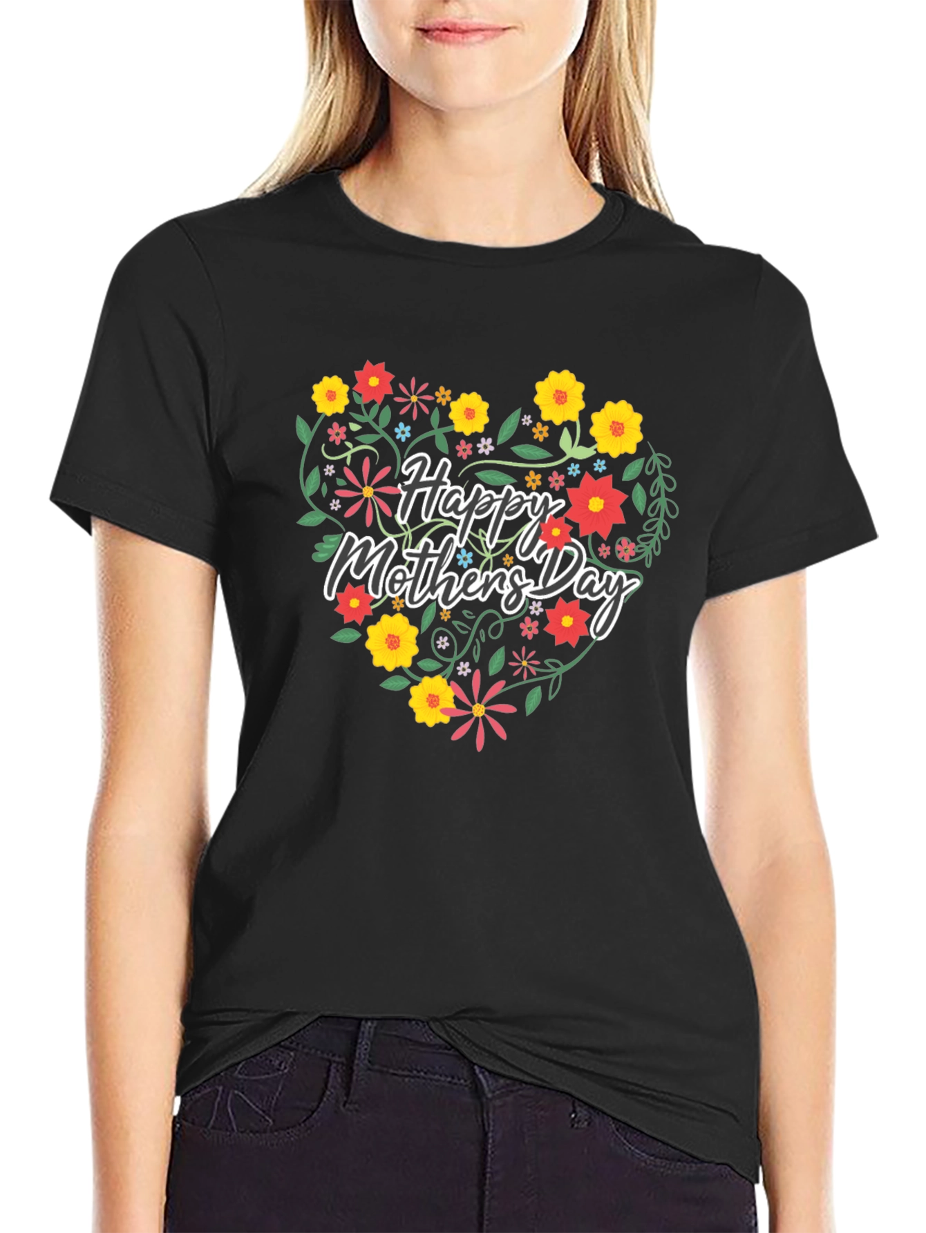 Floral Heart Happy Mothers Day Graphic Tee