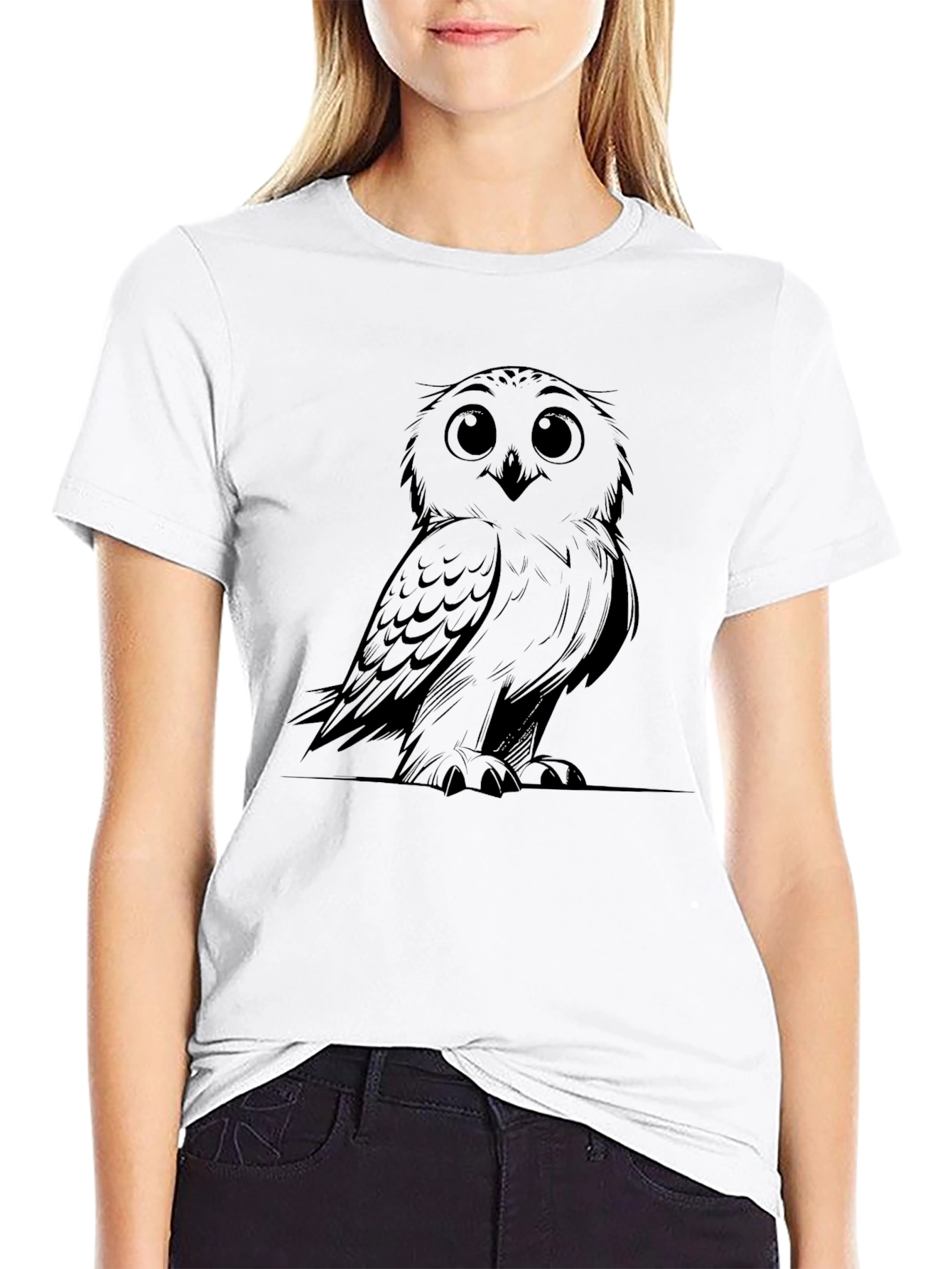 Owl Graphic Print Black Casual Tee