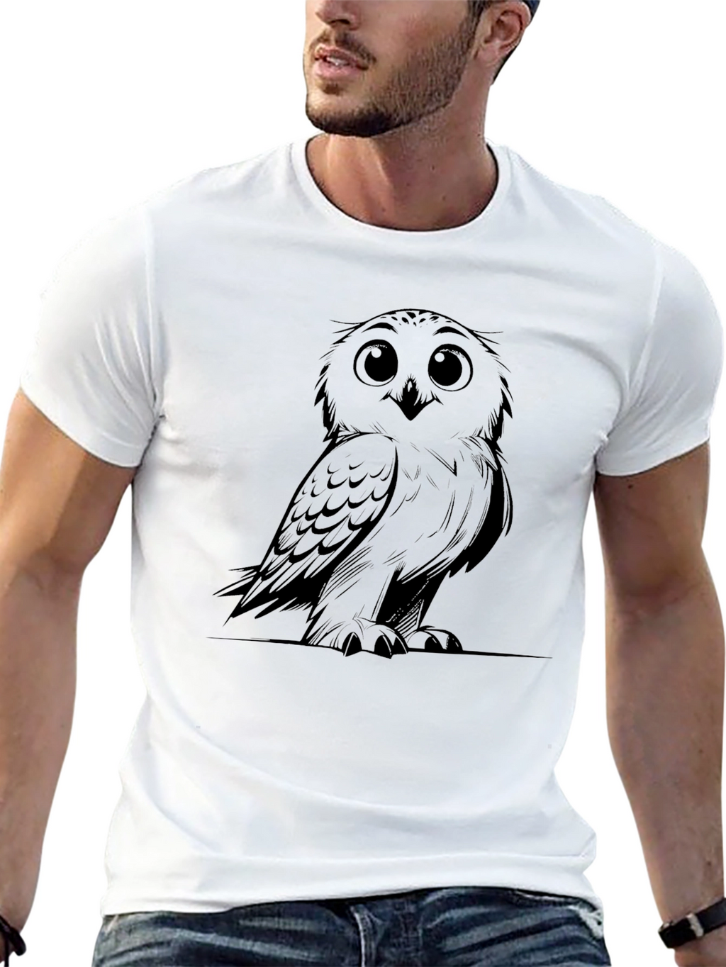 Owl Graphic Print Black Casual Tee