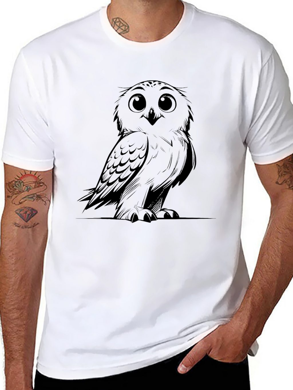 Owl Graphic Print Black Casual Tee