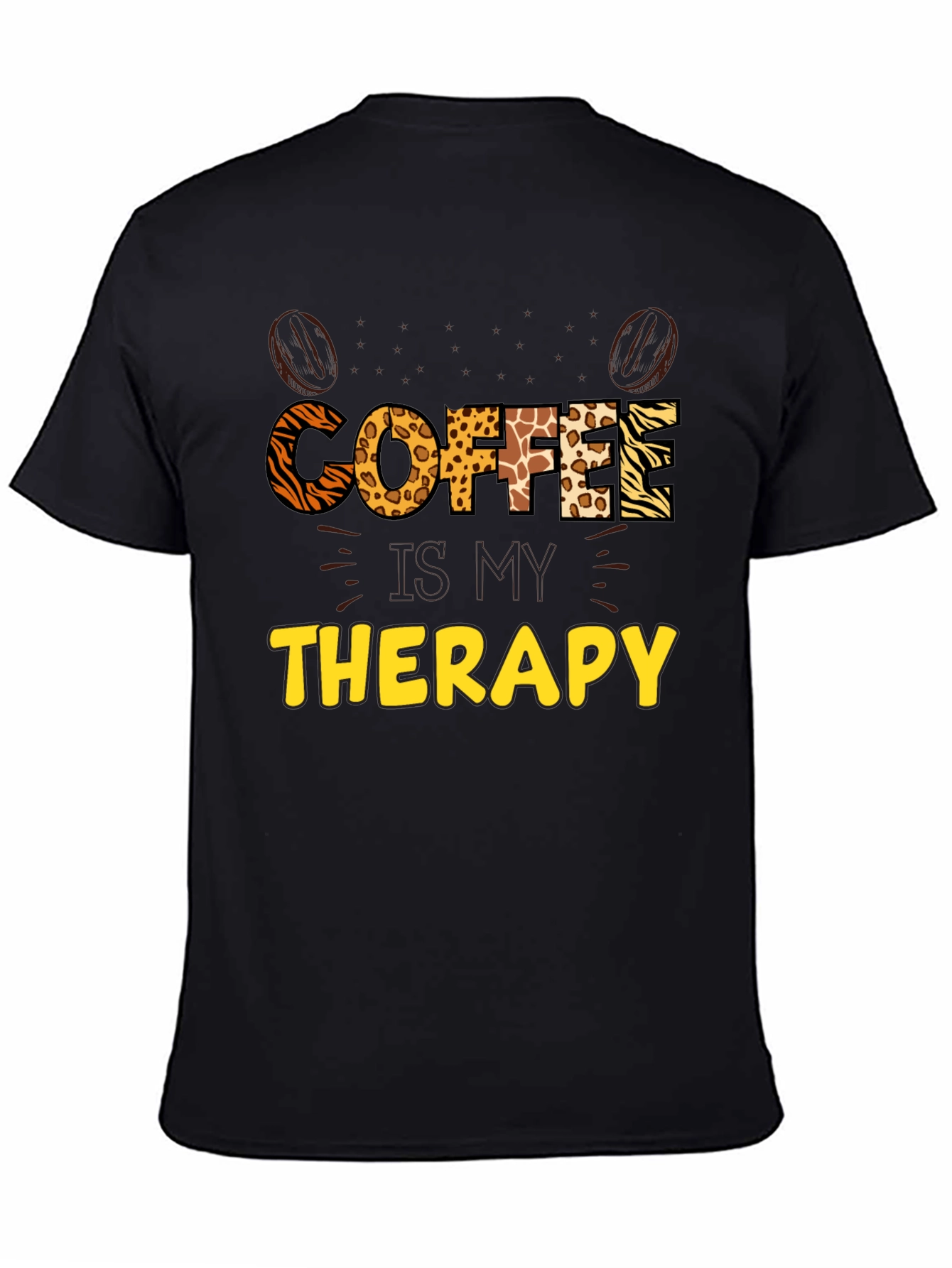 Coffee Therapy Graphic Tee - Animal Print Letters