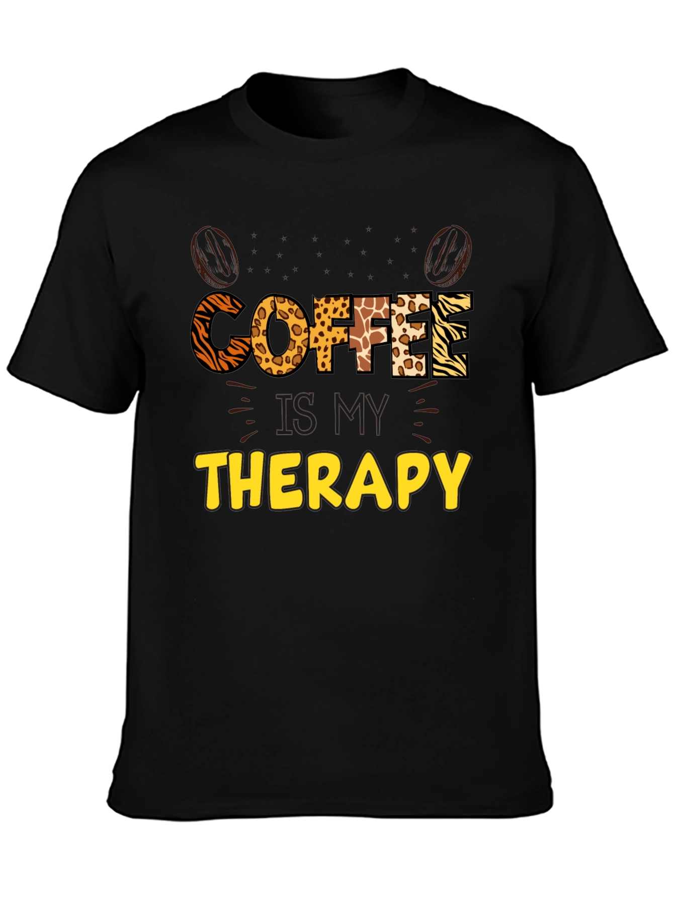 Coffee Therapy Graphic Tee - Animal Print Letters