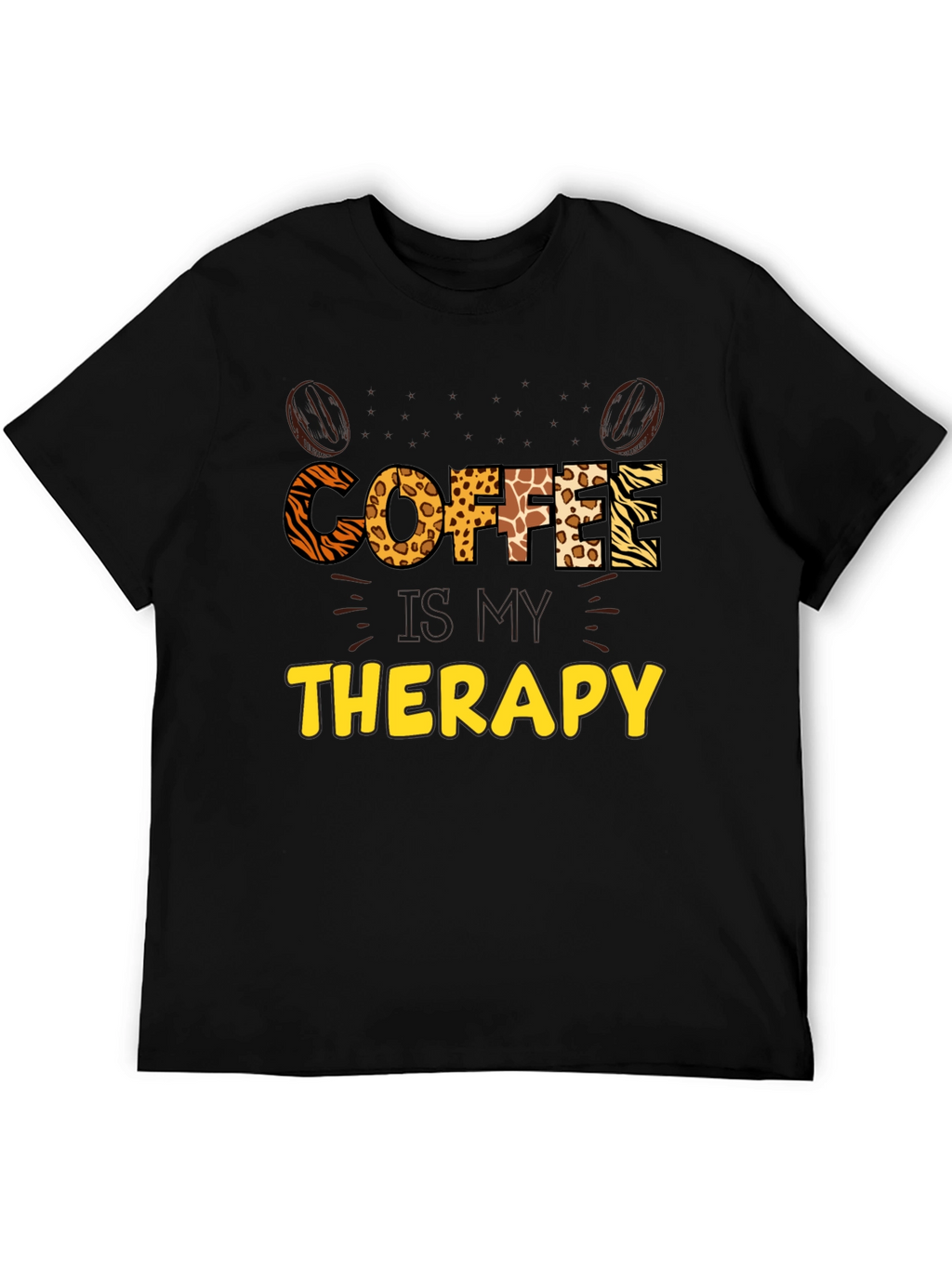 Coffee Therapy Graphic Tee - Animal Print Letters