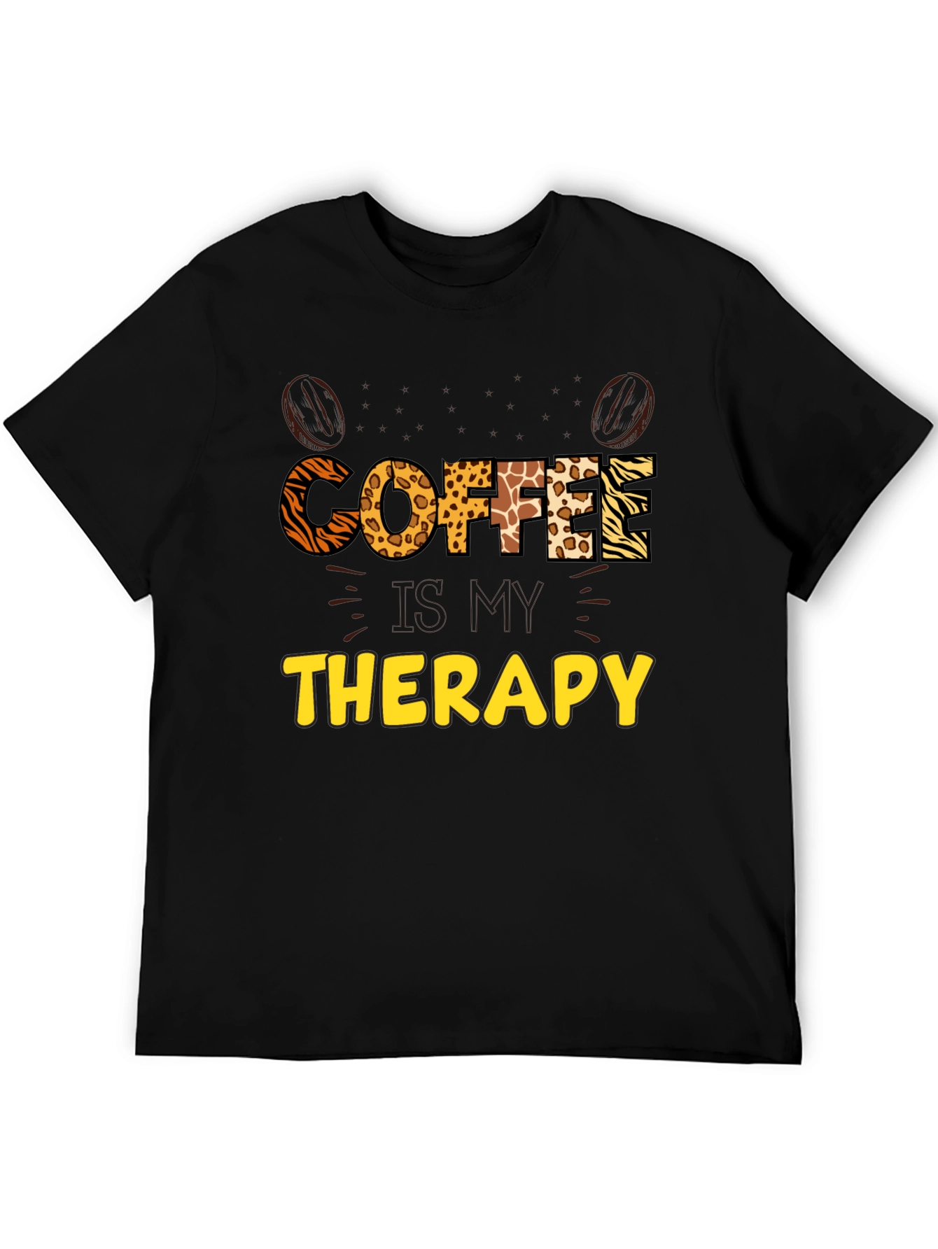 Coffee Therapy Graphic Tee - Animal Print Letters