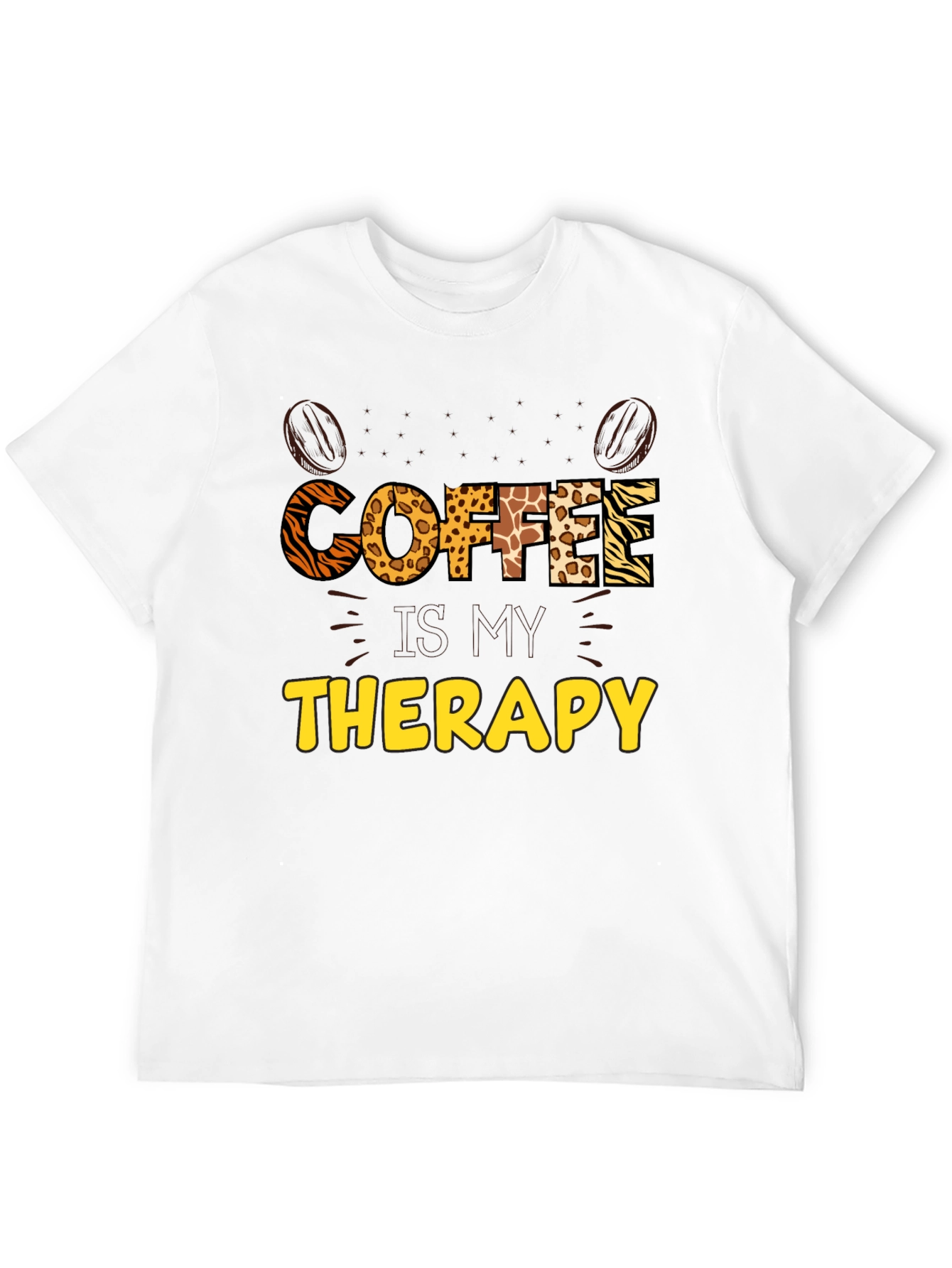 Coffee Therapy Graphic Tee - Animal Print Letters