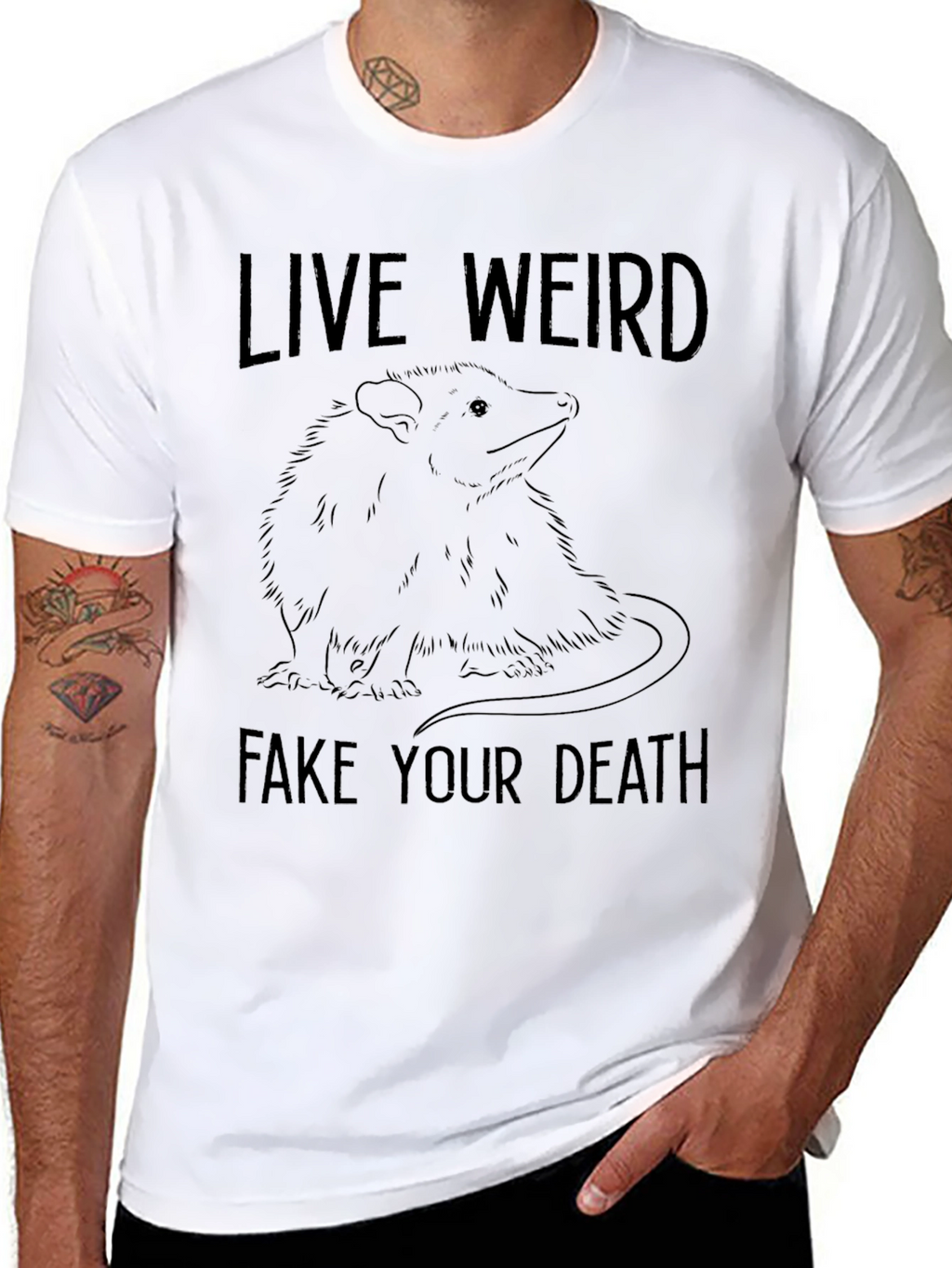 Live Weird Fake Your Death Opossum Graphic Tee