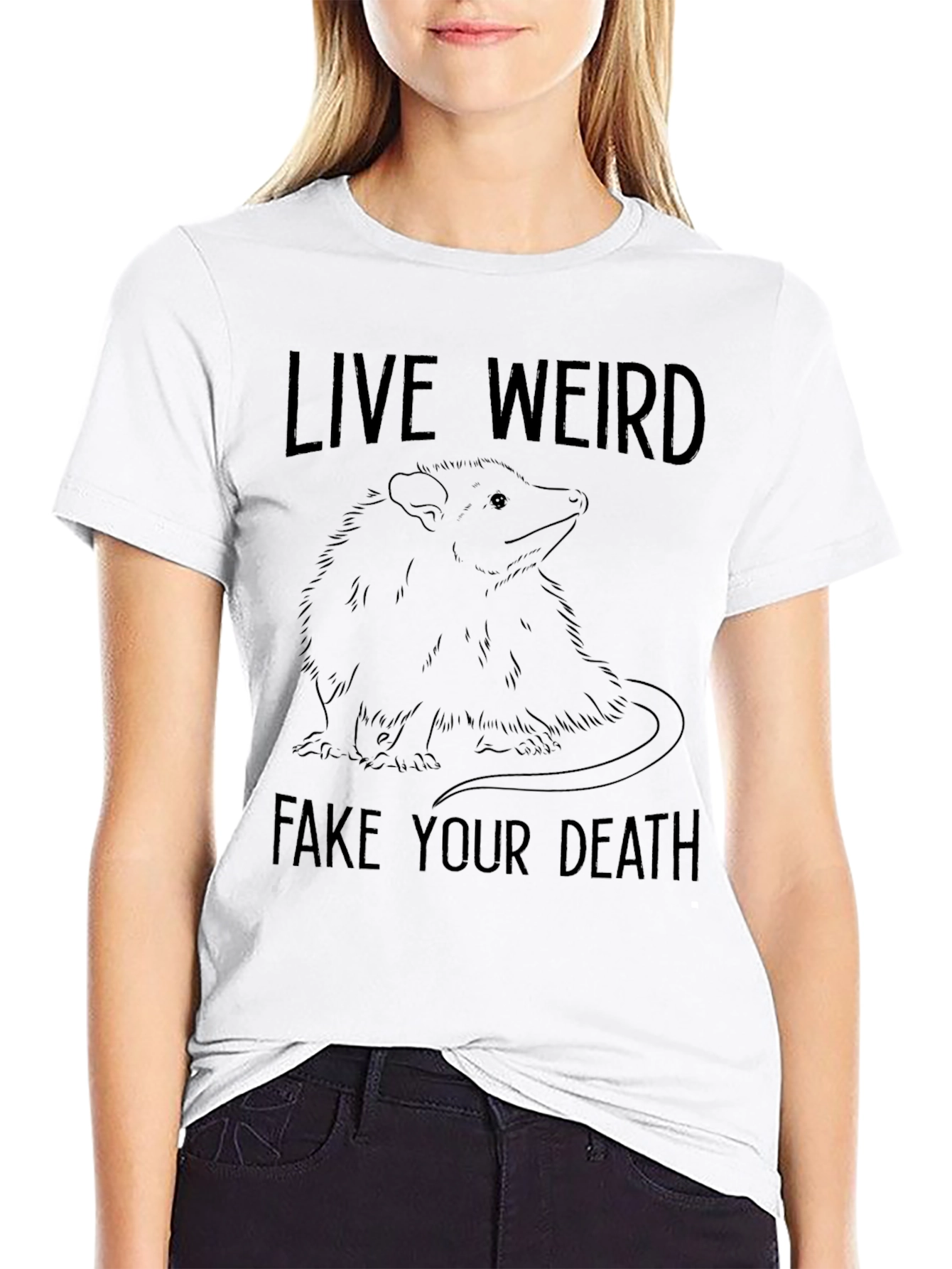 Live Weird Fake Your Death Opossum Graphic Tee