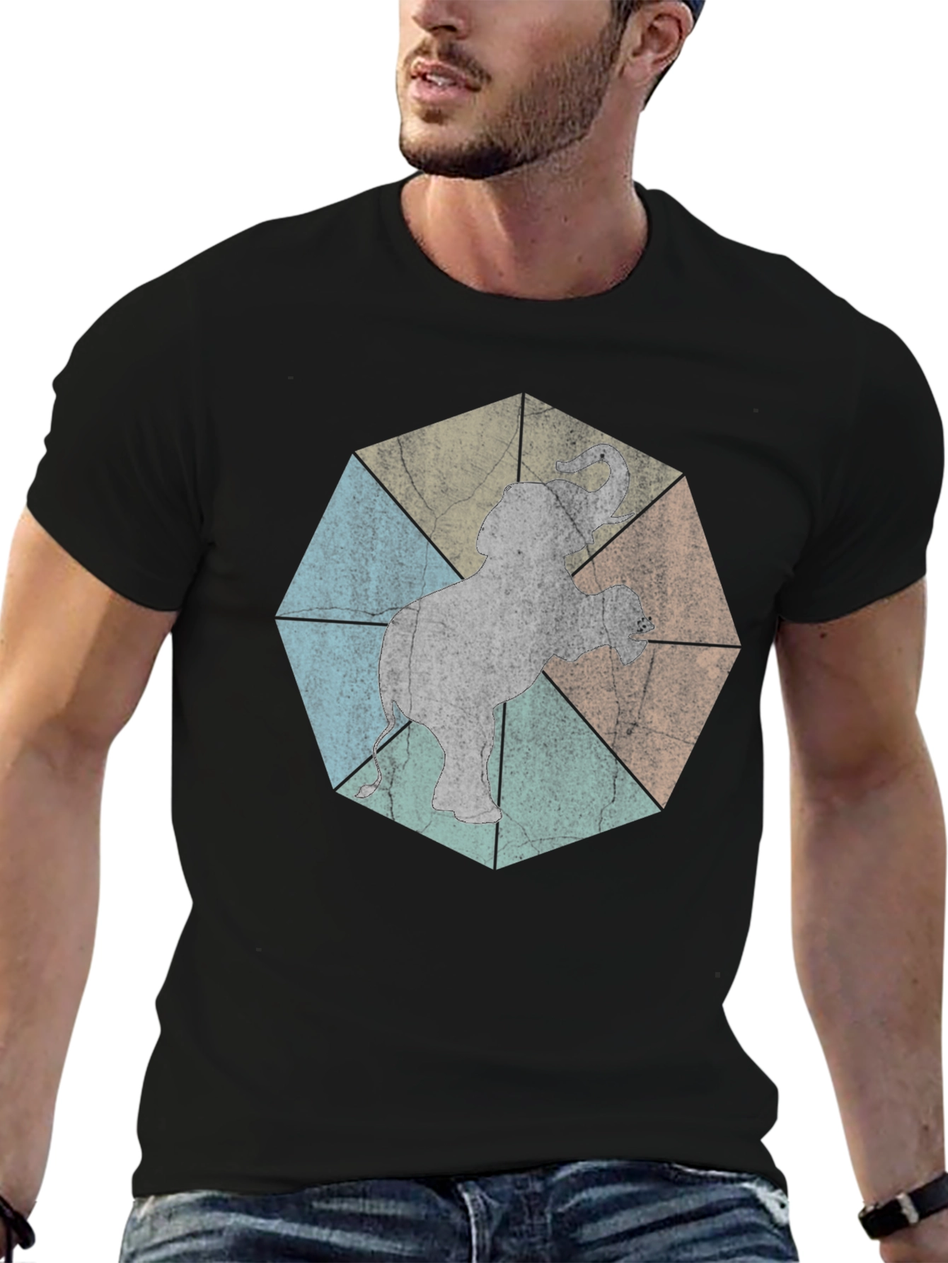 Geometric Elephant Graphic Tee - Trendy Animal Print Shirt