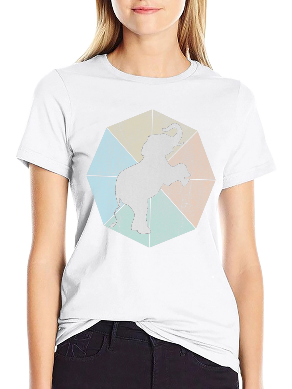 Geometric Elephant Graphic Tee - Trendy Animal Print Shirt