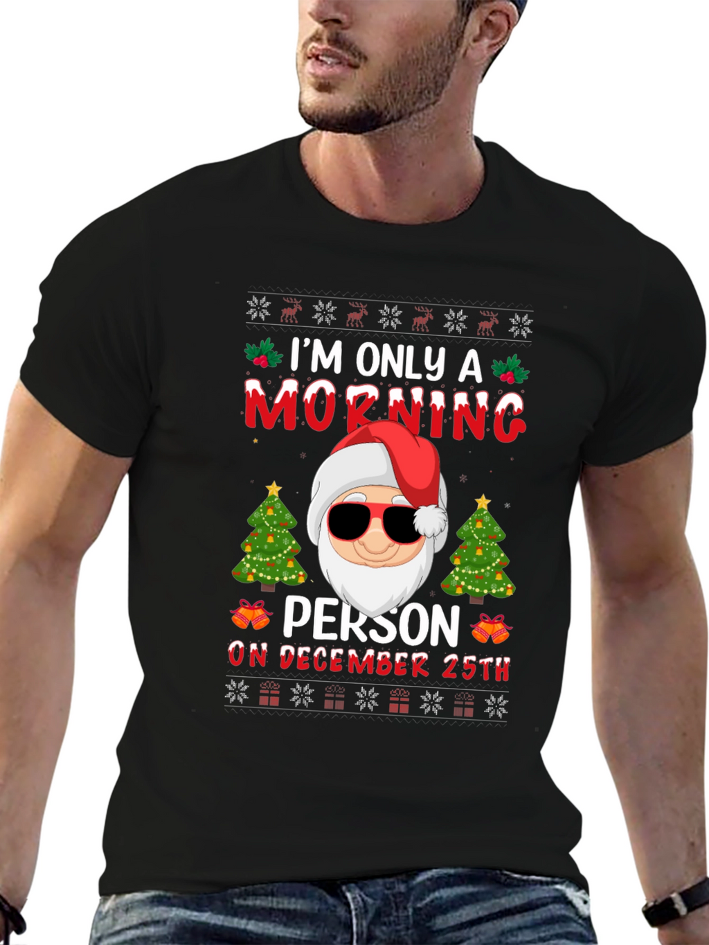 Funny Christmas Santa Morning Person Graphic T-Shirt