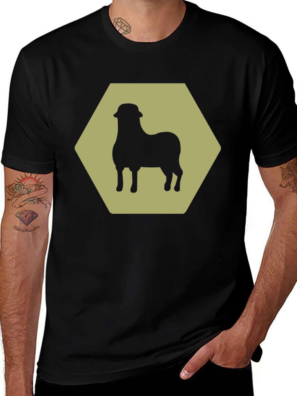 Sheep Hexagon Graphic Tee - Black