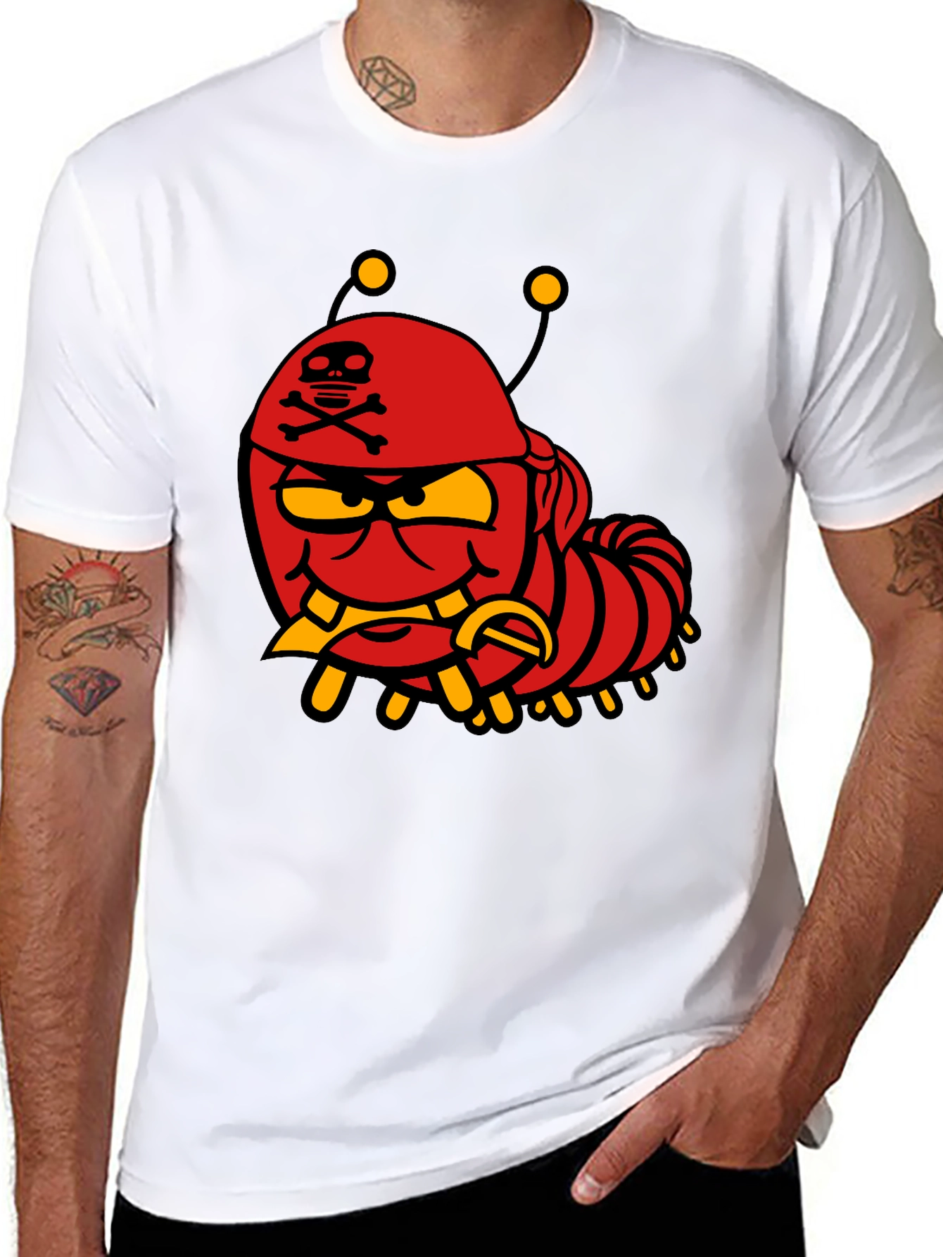 Cartoon Caterpillar Pirate Graphic T-Shirt