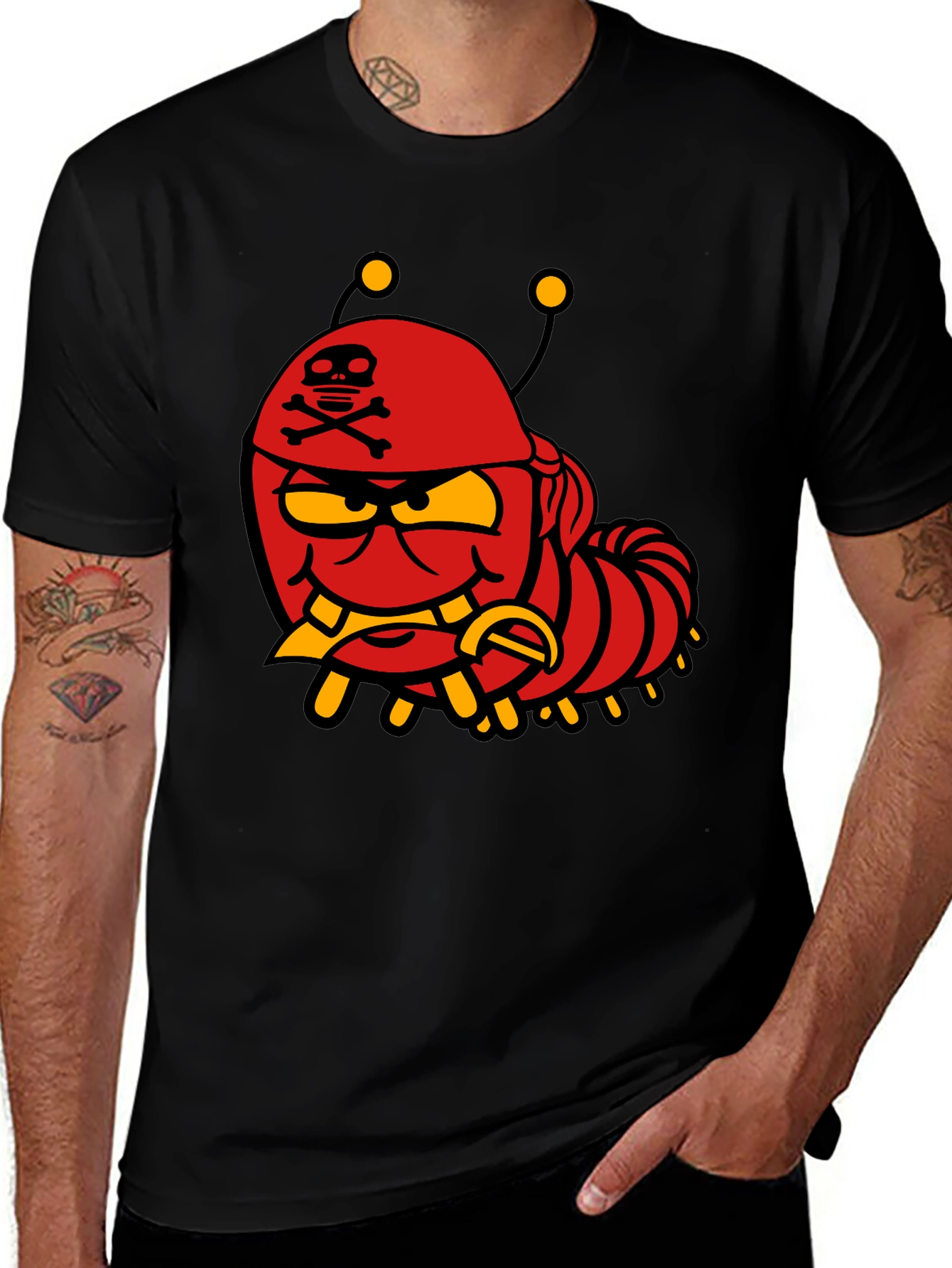 Cartoon Caterpillar Pirate Graphic T-Shirt