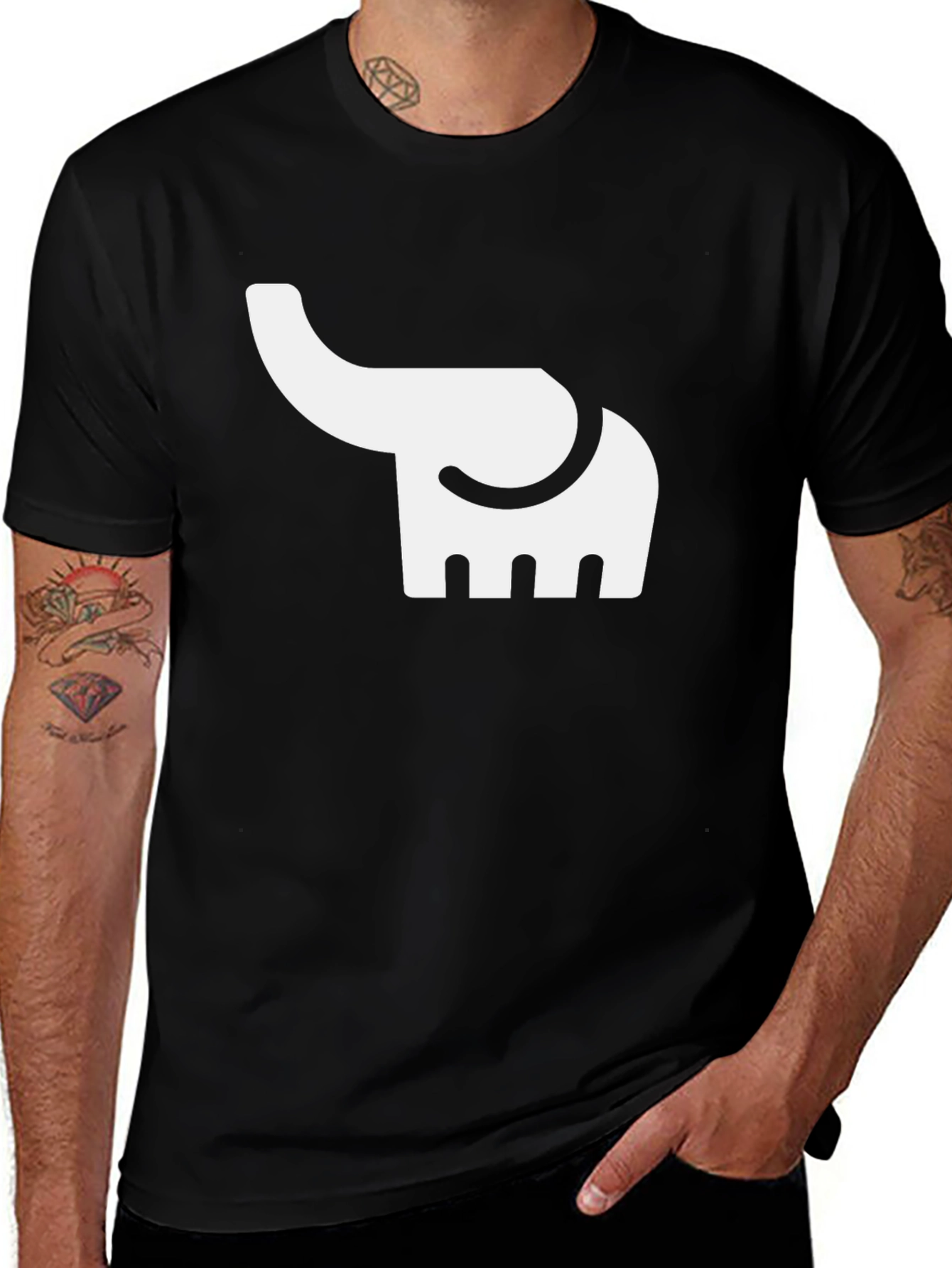 Elephant Graphic Tee - Black Cotton Casual