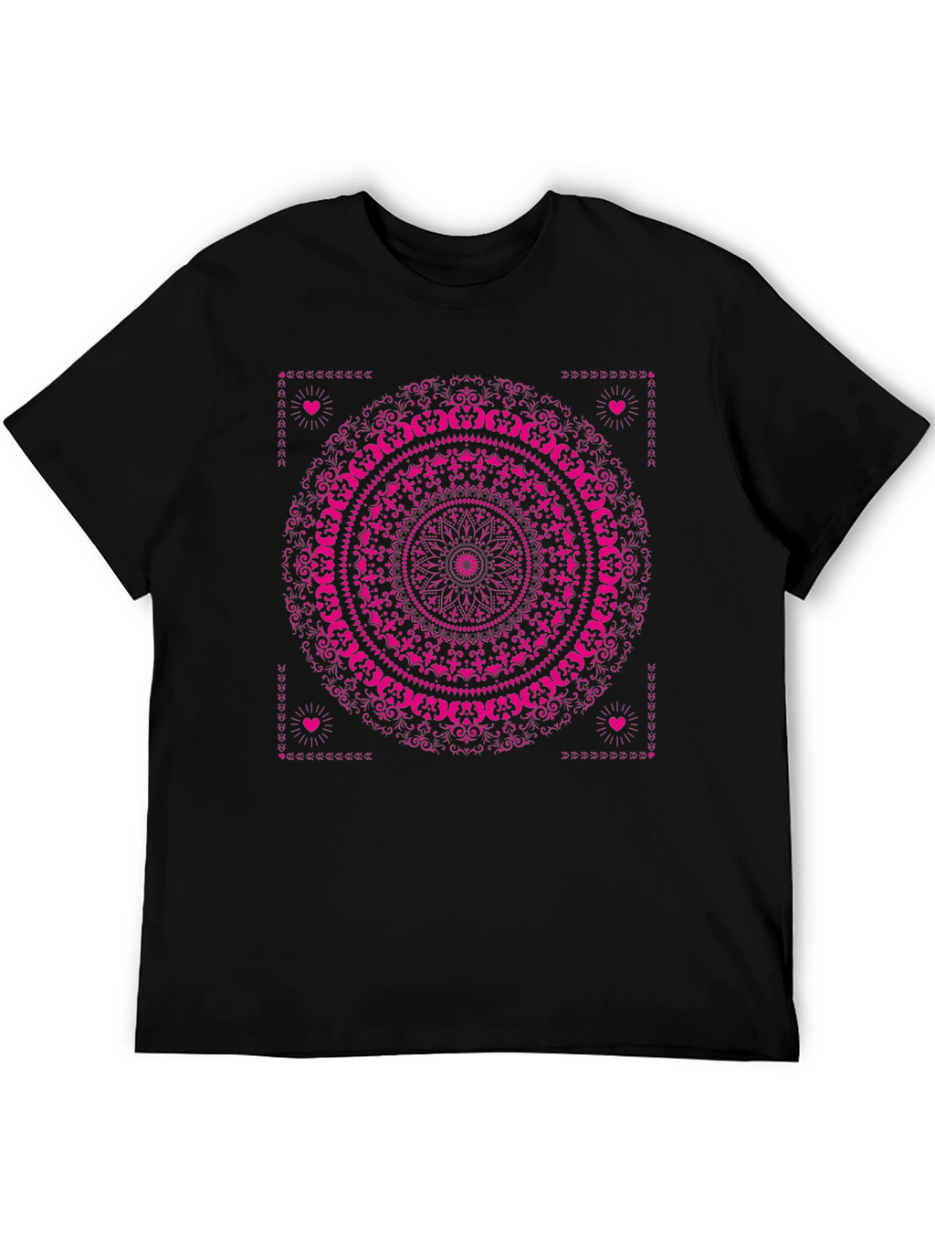 Black T-Shirt with Pink Mandala Design