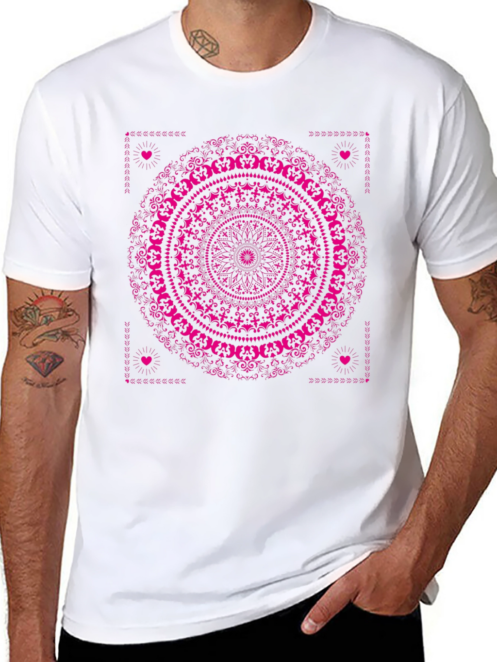 Black T-Shirt with Pink Mandala Design