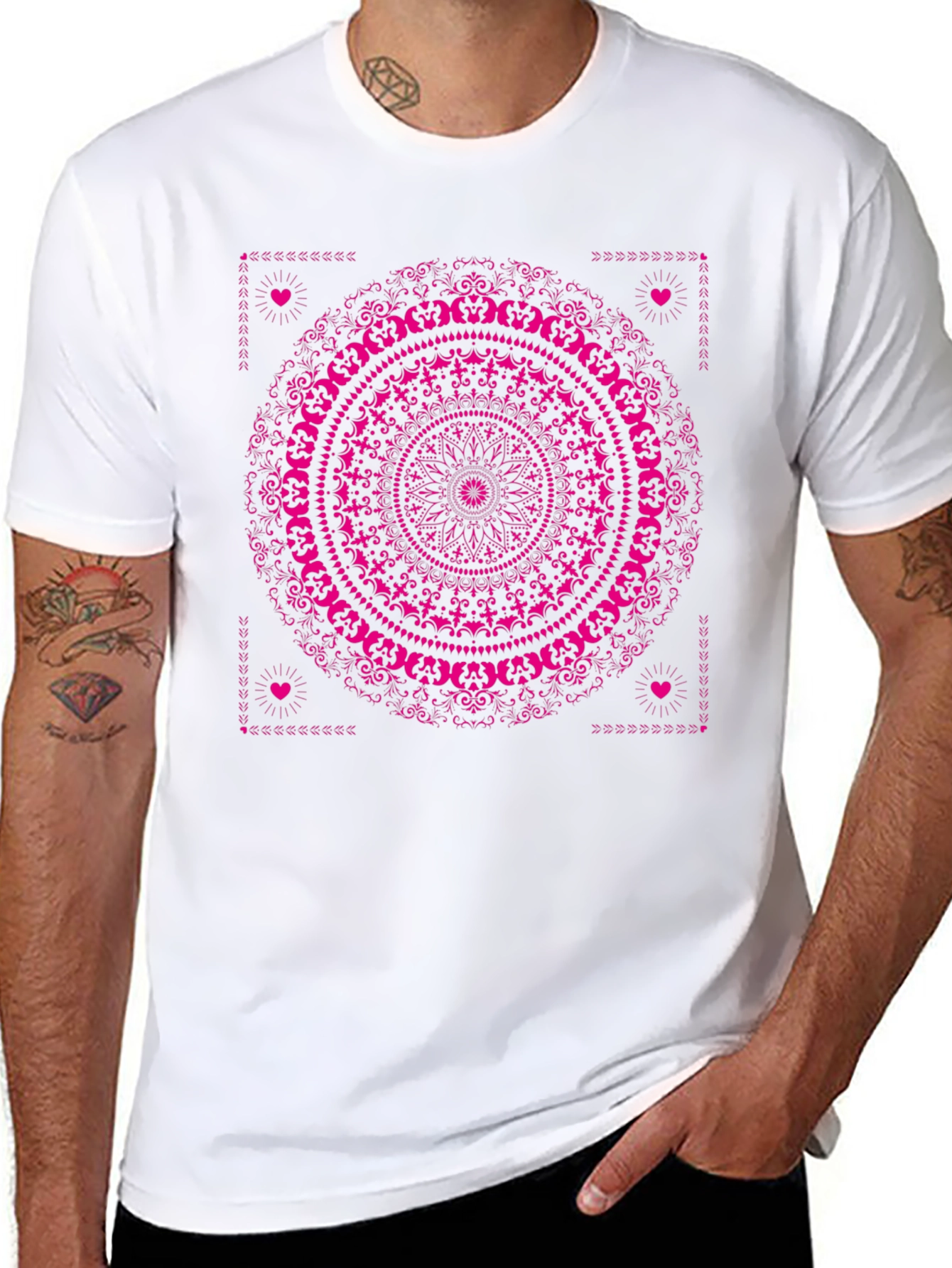 Black T-Shirt with Pink Mandala Design