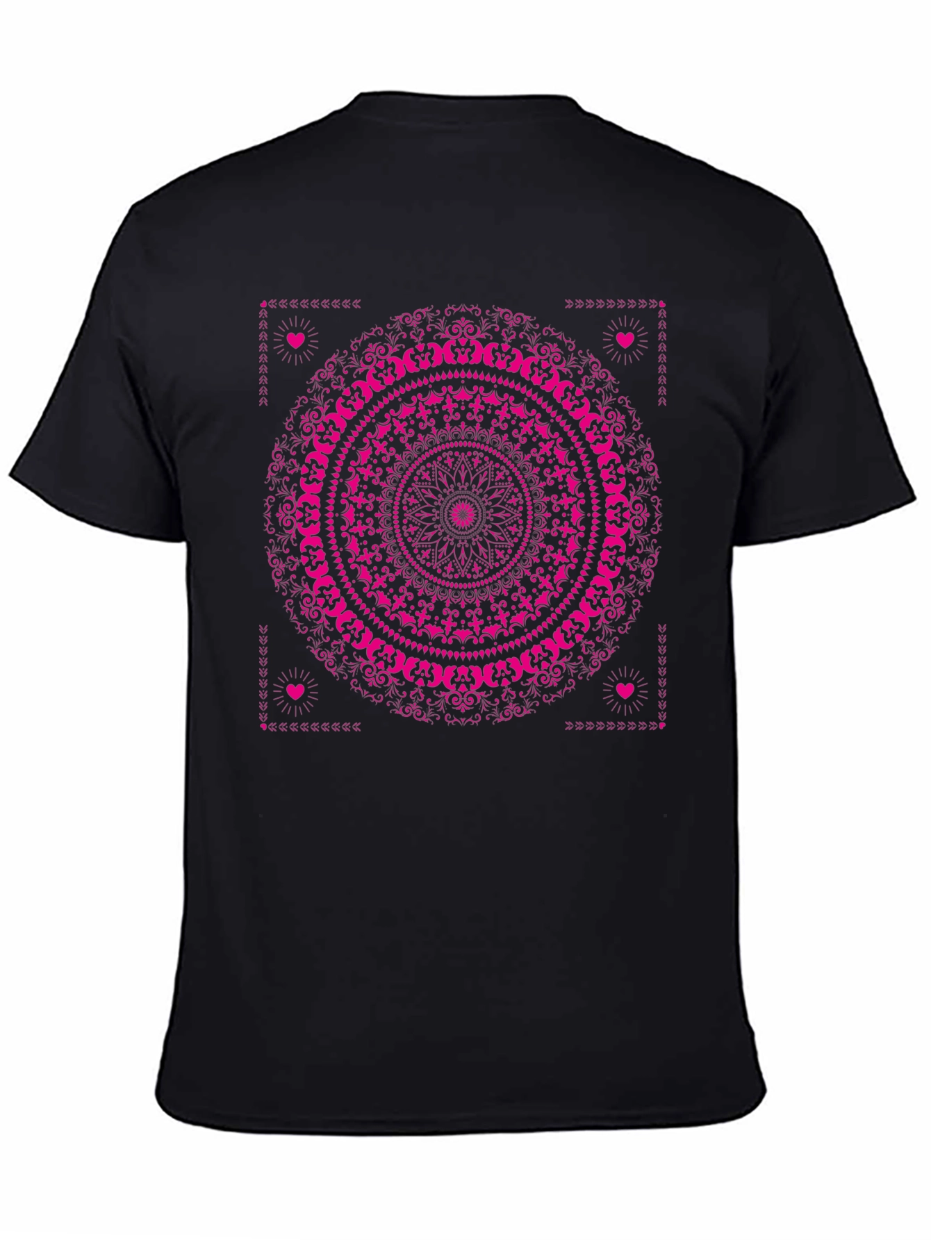 Black T-Shirt with Pink Mandala Design