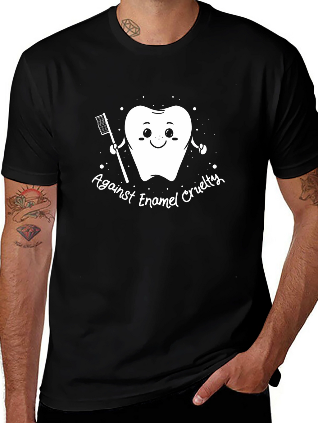 Against Enamel Cruelty T-Shirt - Tooth & Brush Design