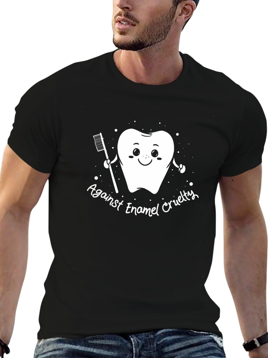 Against Enamel Cruelty T-Shirt - Tooth & Brush Design