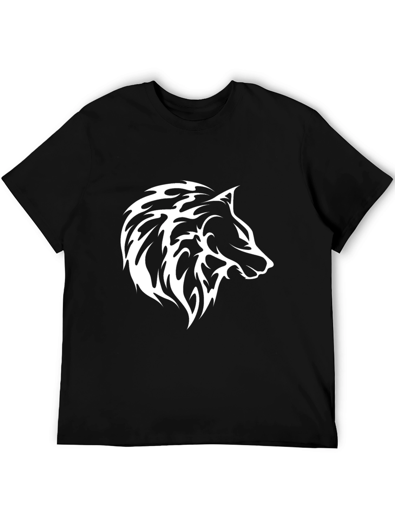 Black Wolf Graphic T-Shirt - Tribal Style