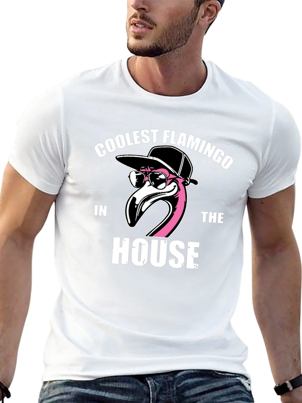 Coolest Flamingo in the House Black Graphic Tee