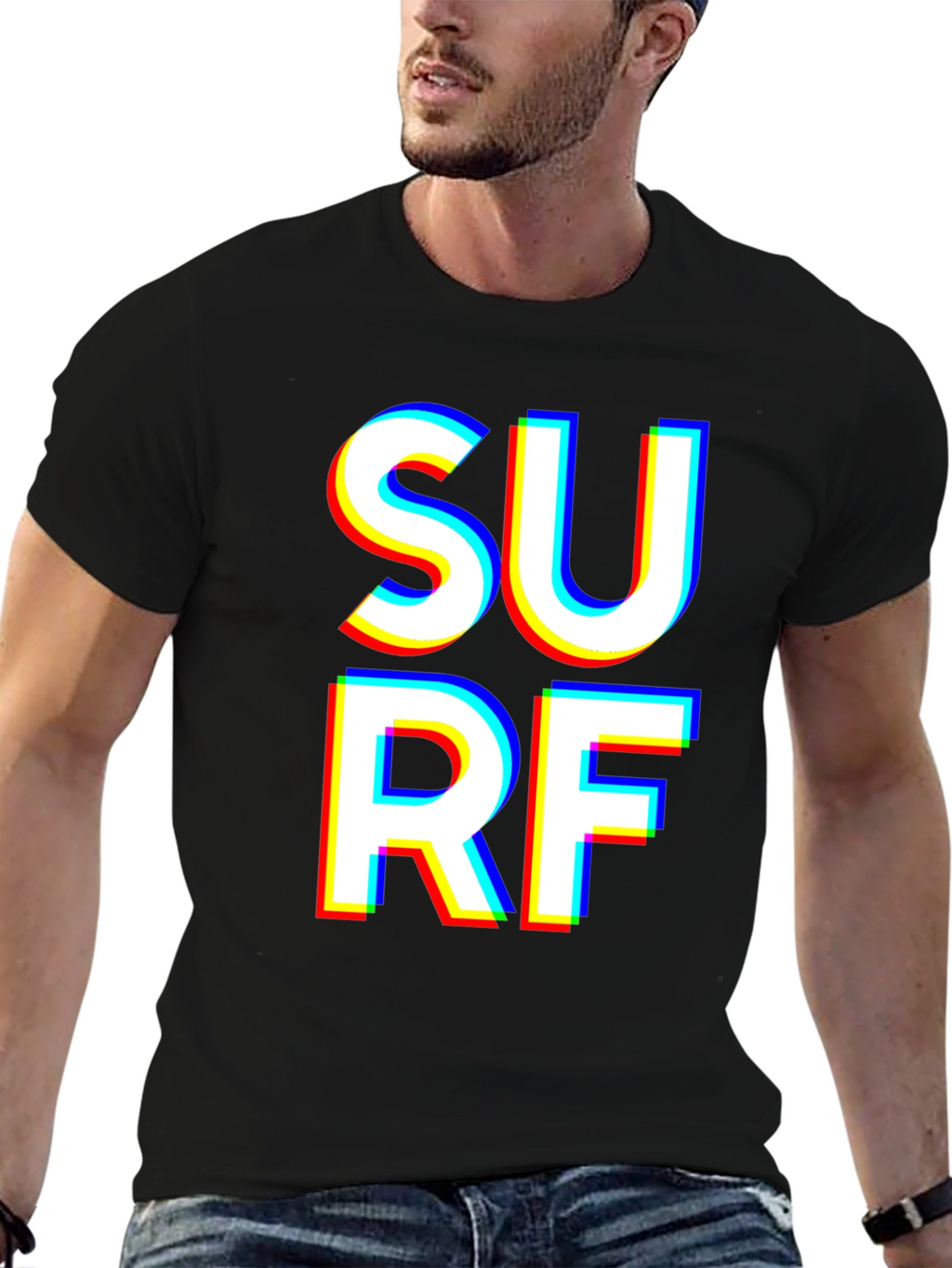 Surf Graphic T-Shirt - Bold White Text on Black