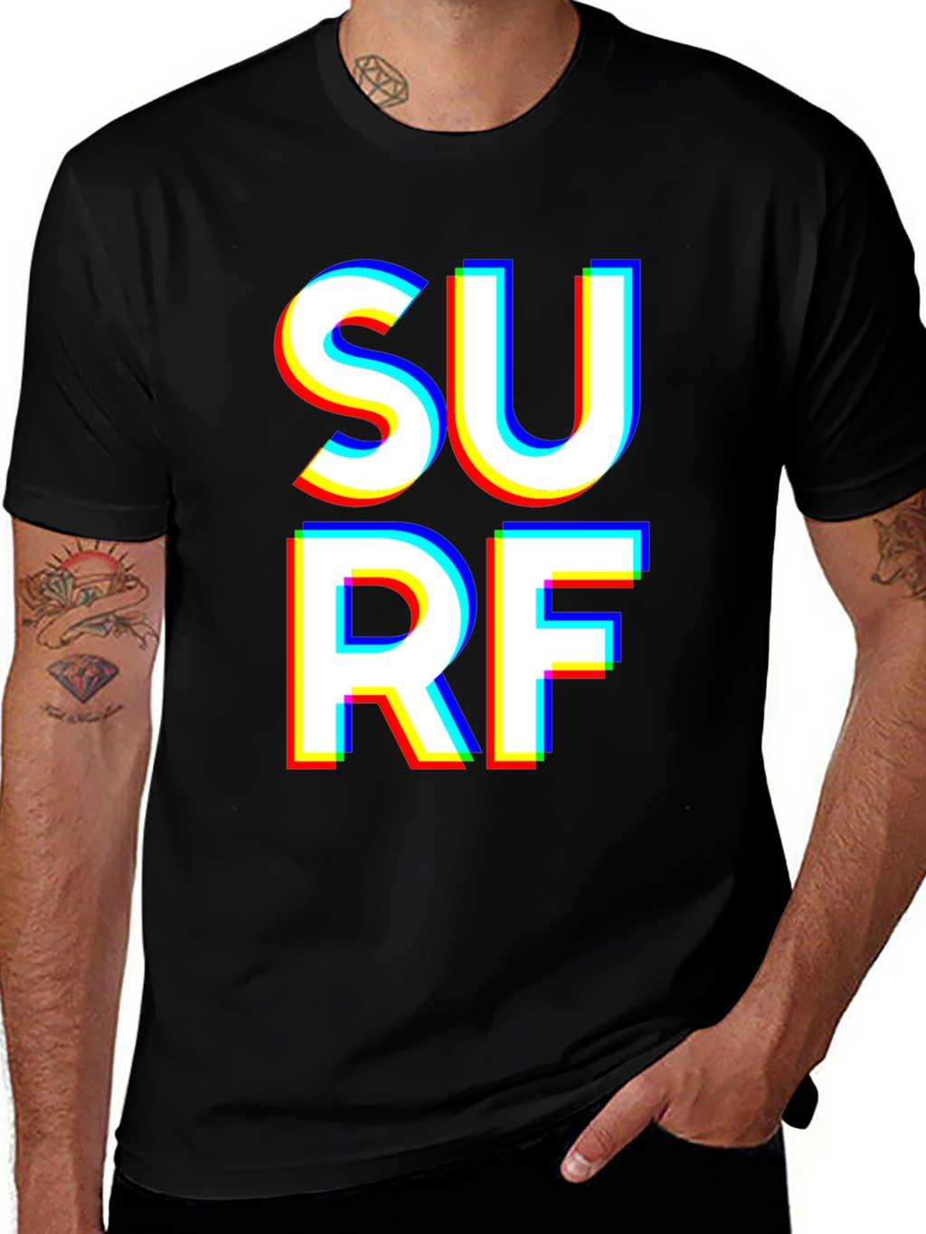 Surf Graphic T-Shirt - Bold White Text on Black