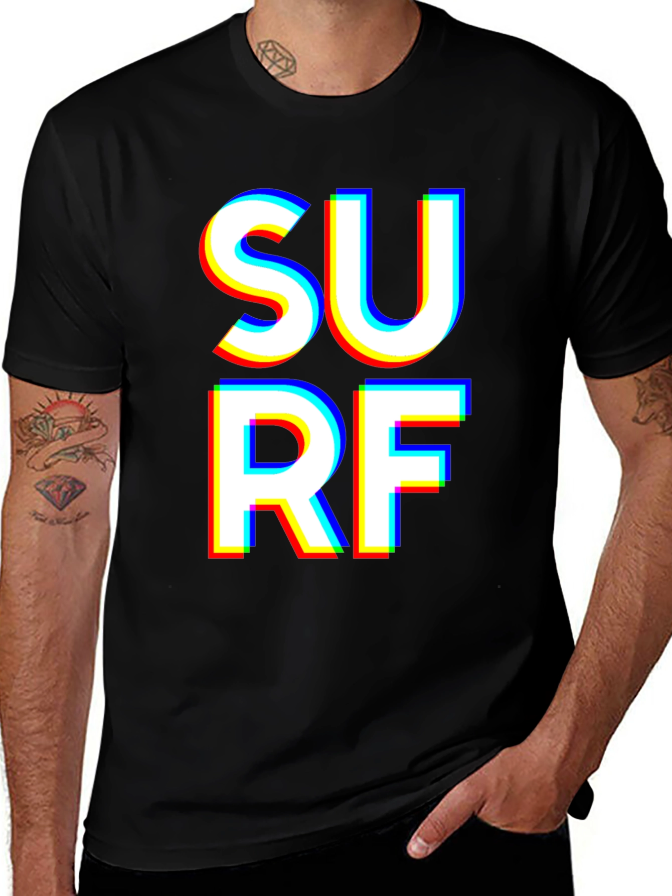 Surf Graphic T-Shirt - Bold White Text on Black
