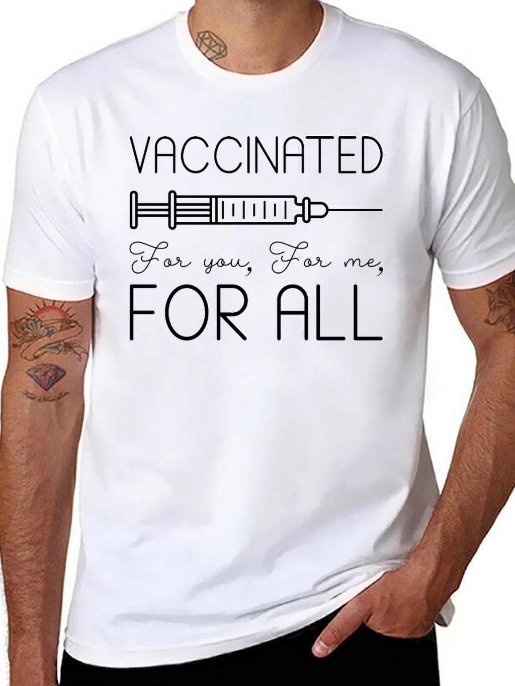 Vaccinated For All T-Shirt - Unisex Black Tee