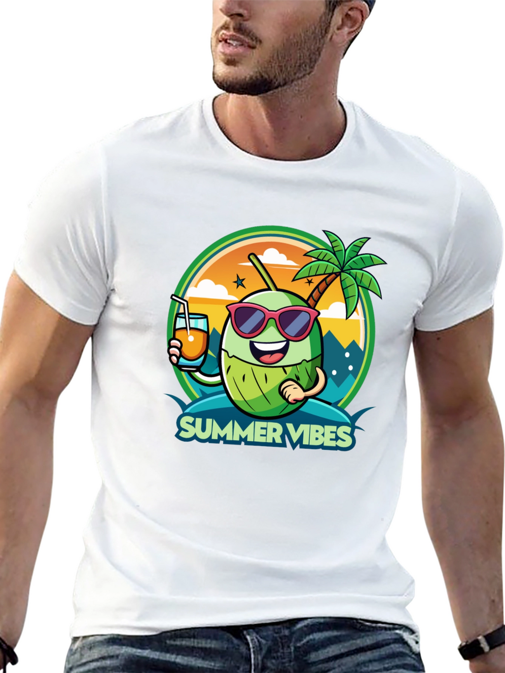 Summer Vibes Coconut Cartoon Graphic Tee