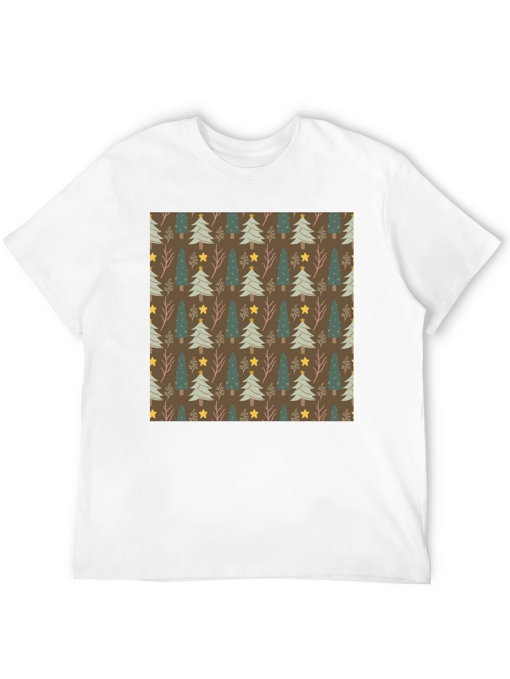 Festive Christmas Tree Pattern Black Tee