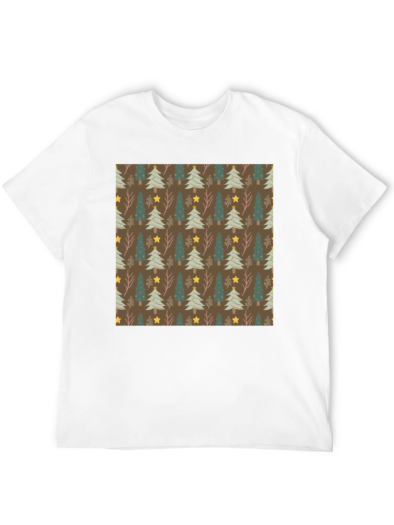 Festive Christmas Tree Pattern Black Tee