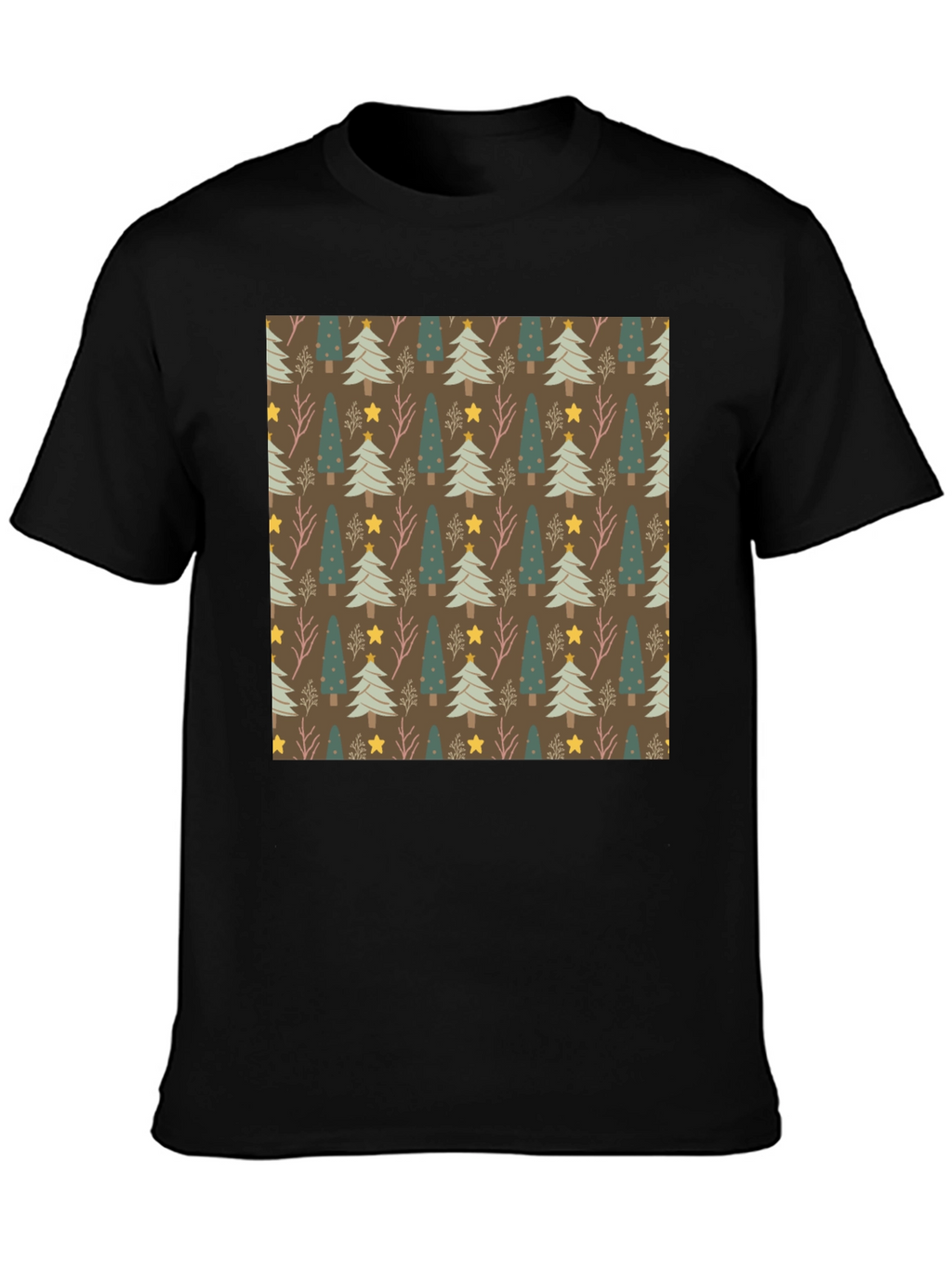 Festive Christmas Tree Pattern Black Tee