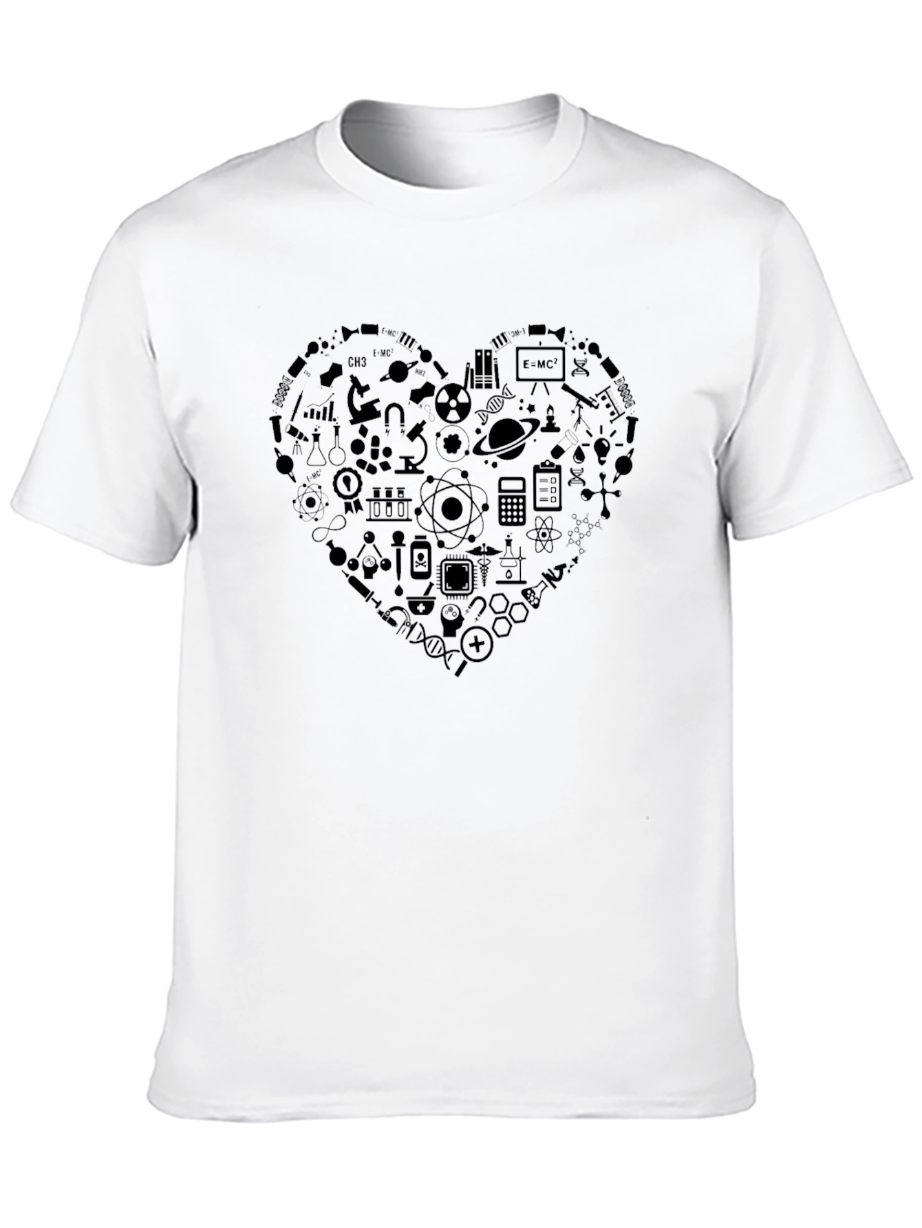 Science Heart Graphic Tee - Black Crew Neck T-Shirt