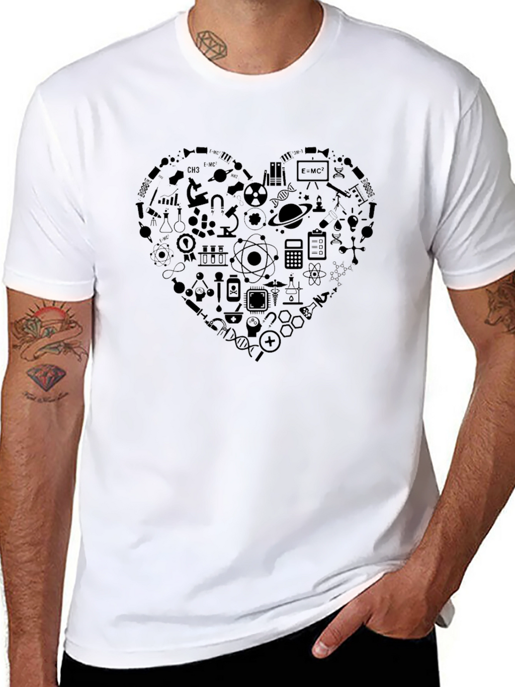Science Heart Graphic Tee - Black Crew Neck T-Shirt