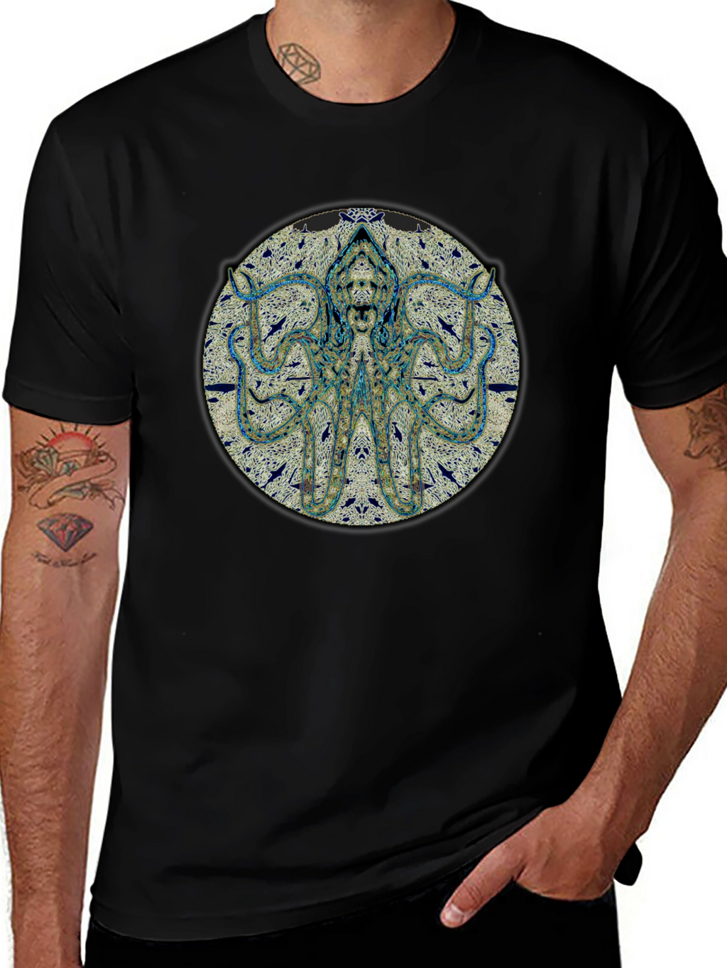 Octopus Graphic Print Black T-Shirt