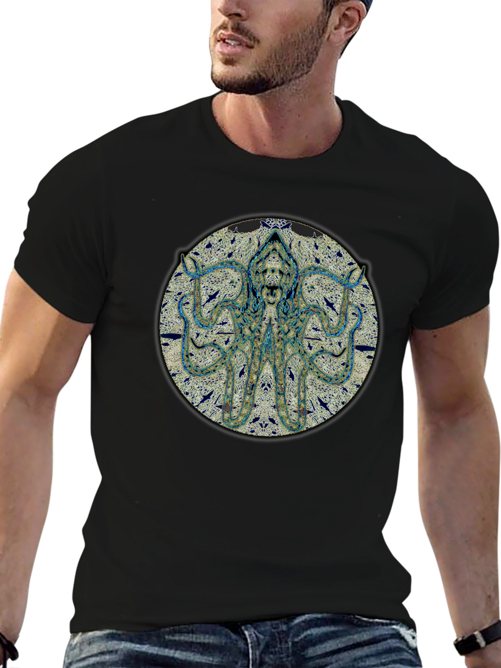Octopus Graphic Print Black T-Shirt